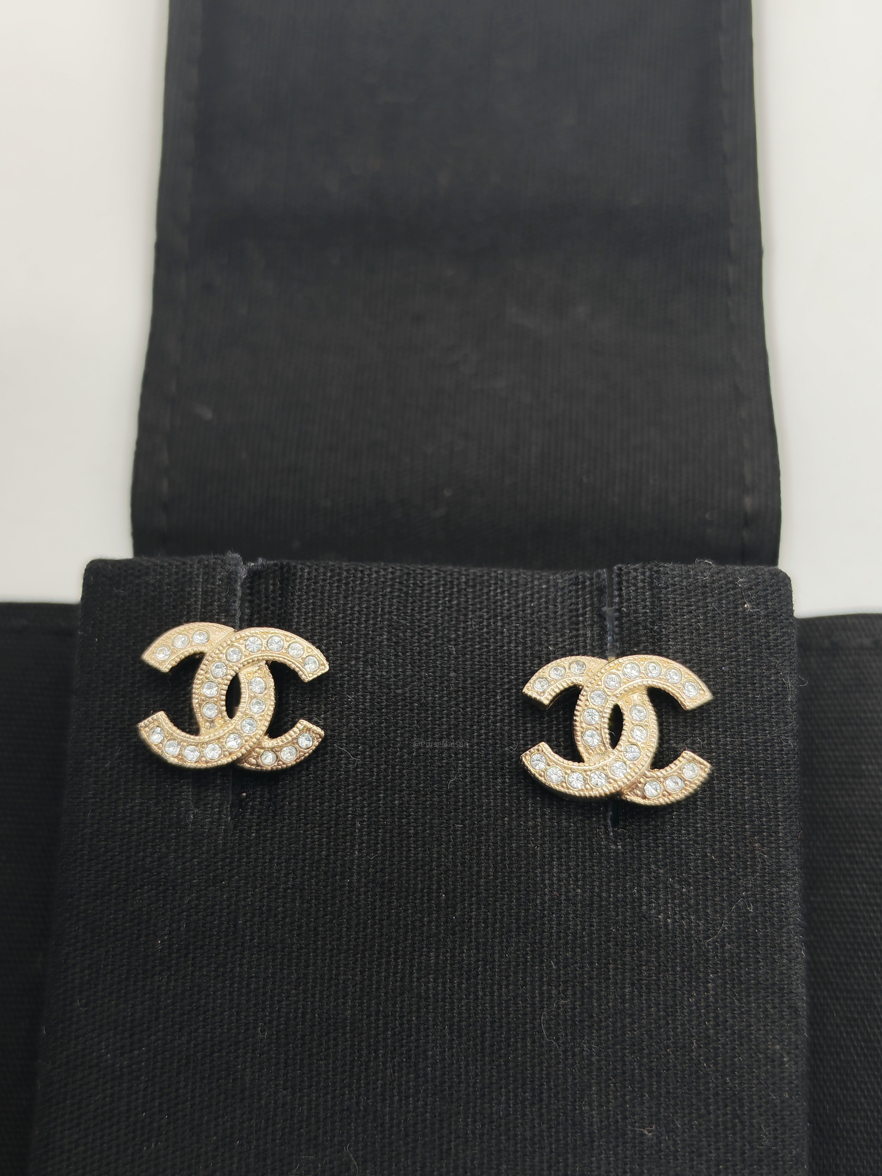 Chanel  Classic CC Crystal Stud Earrings