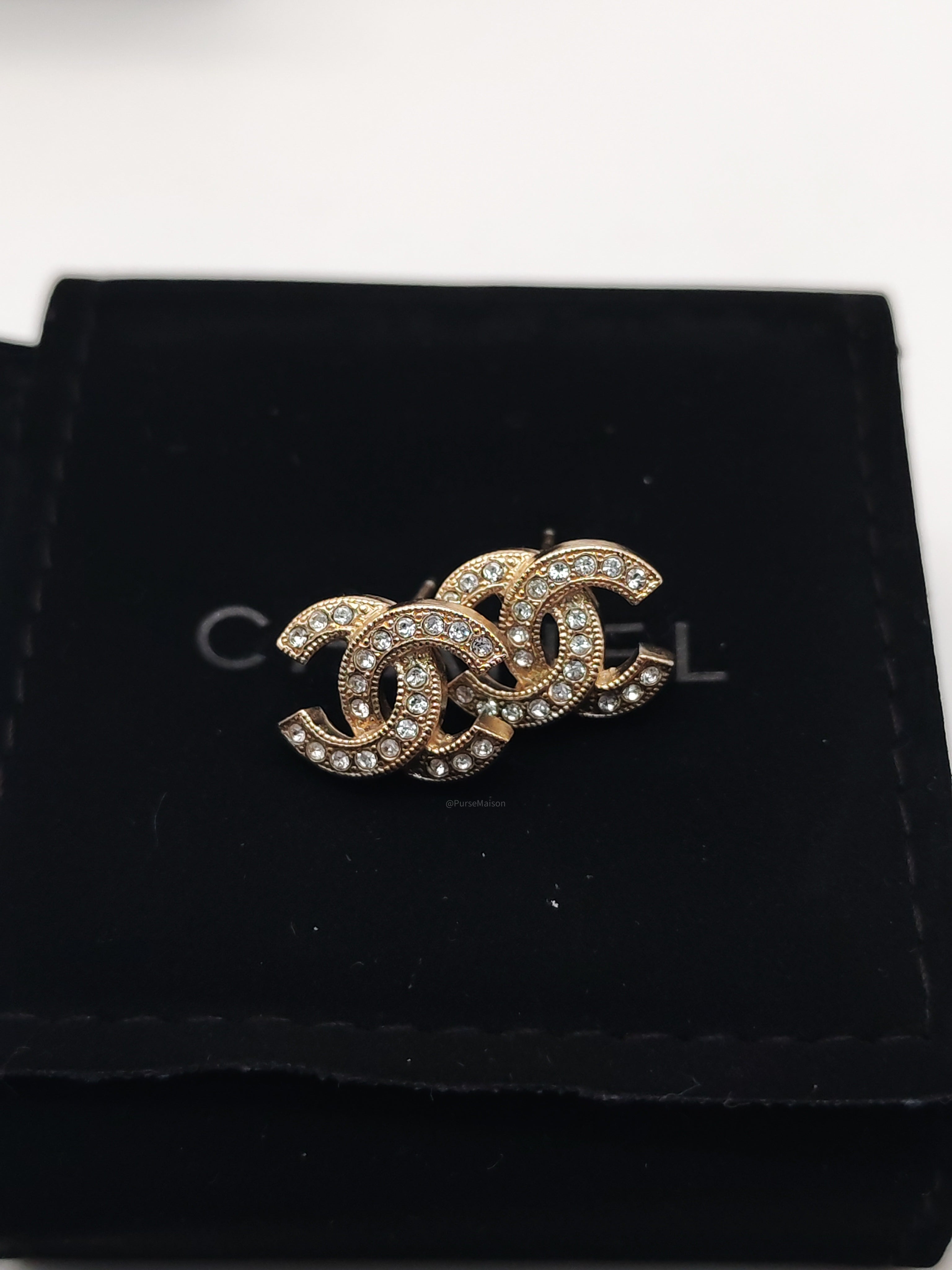 Chanel  Classic CC Crystal Stud Earrings