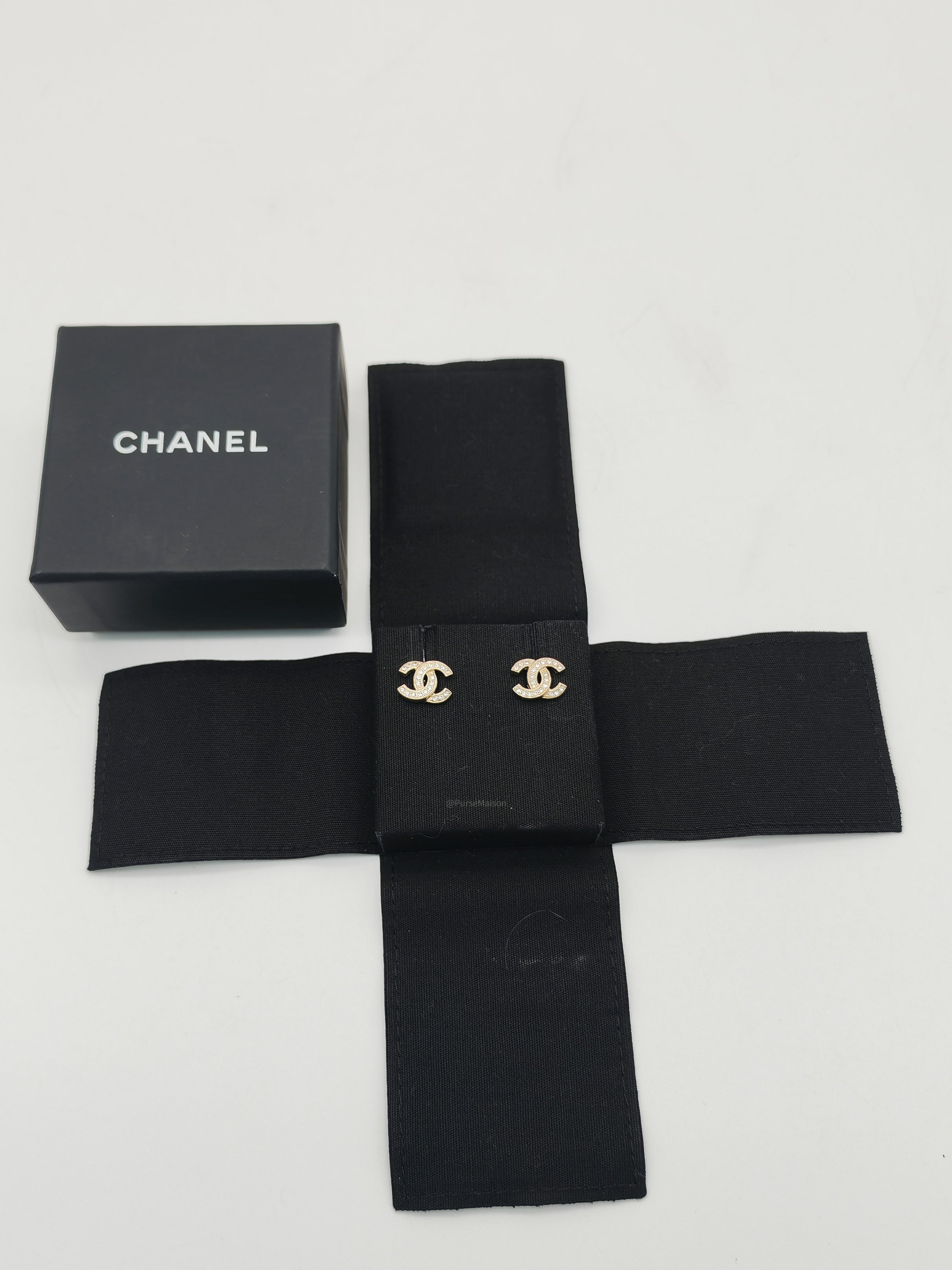 Chanel  Classic CC Crystal Stud Earrings