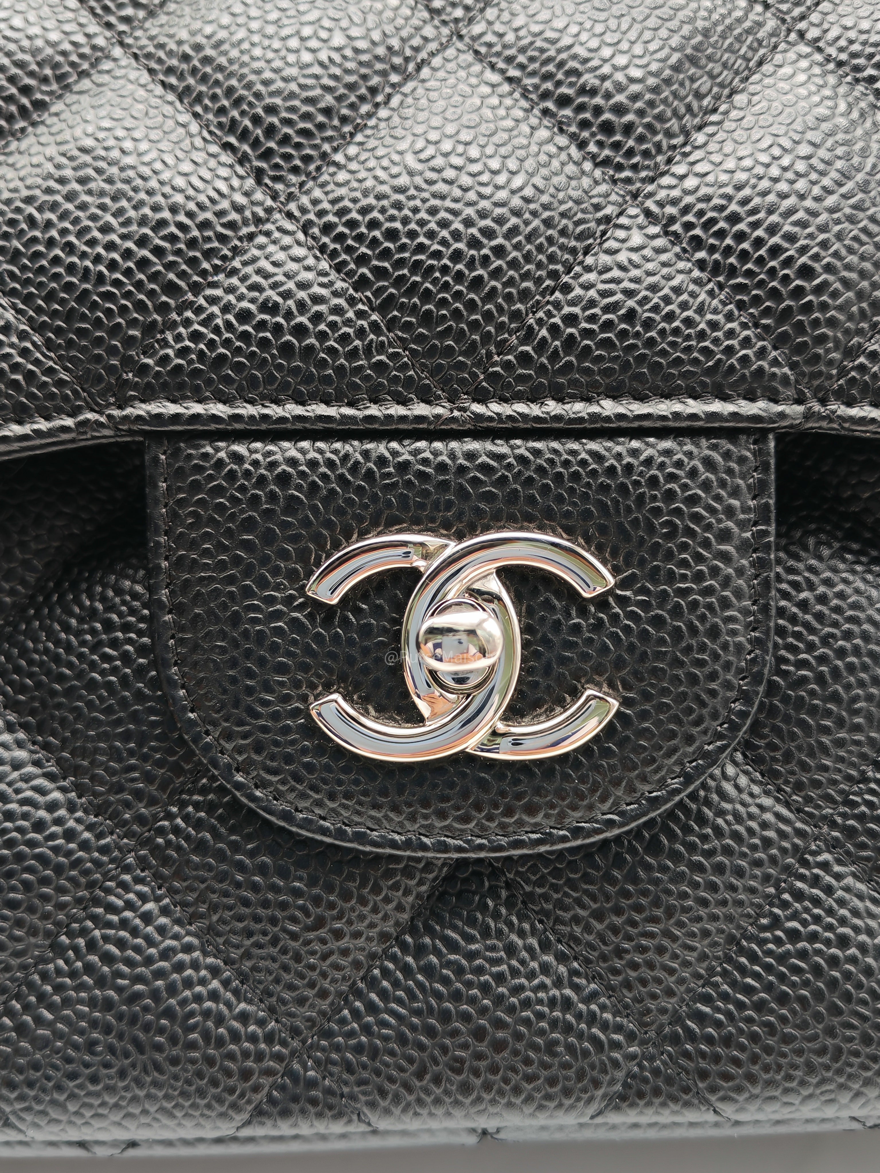Chanel Classic Double Flap Jumbo in Black Quilted Caviar Leather and Silver Hardware Series 27