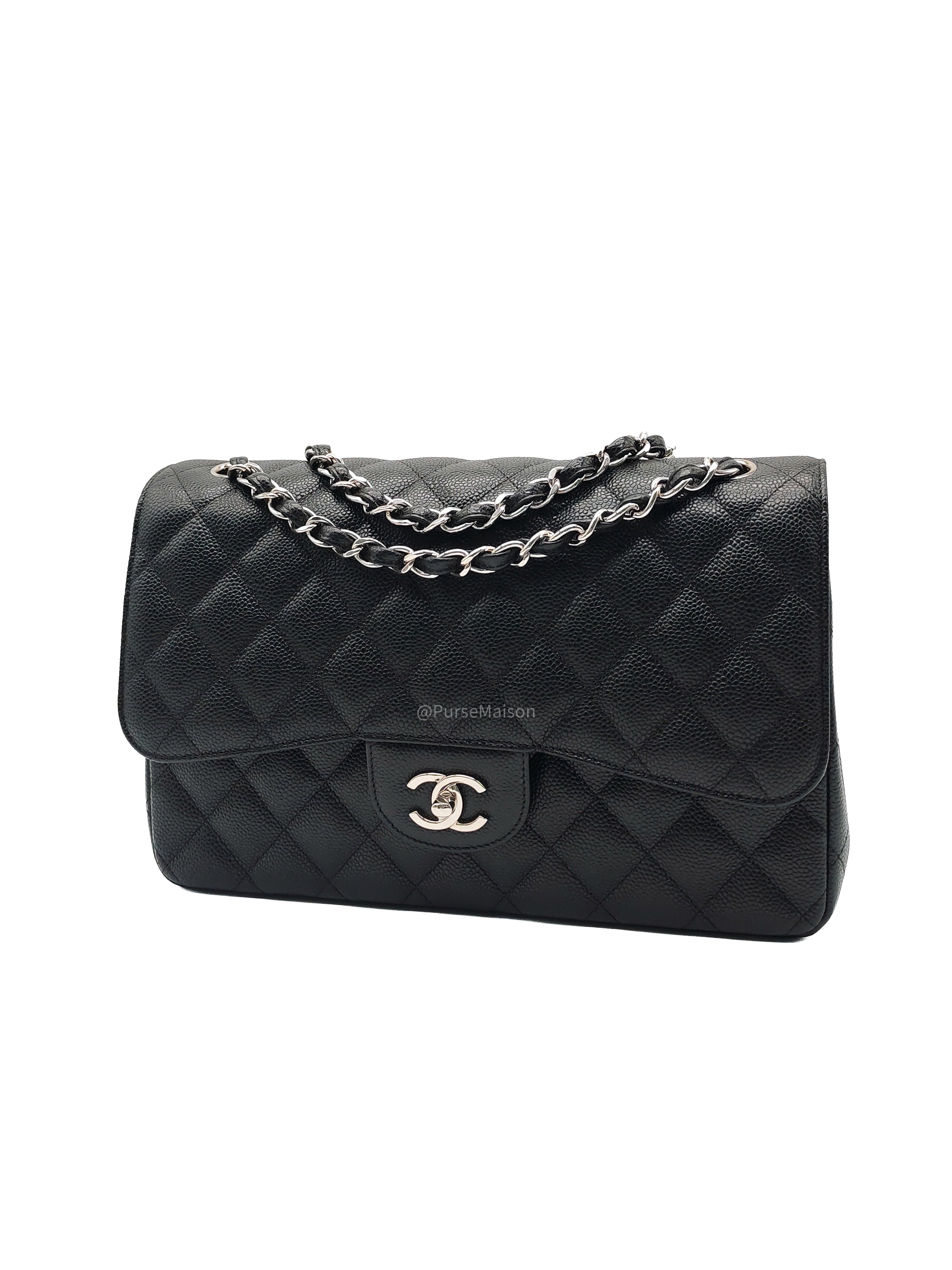 Chanel Classic Double Flap Jumbo in Black Quilted Caviar Leather and Silver Hardware Series 27