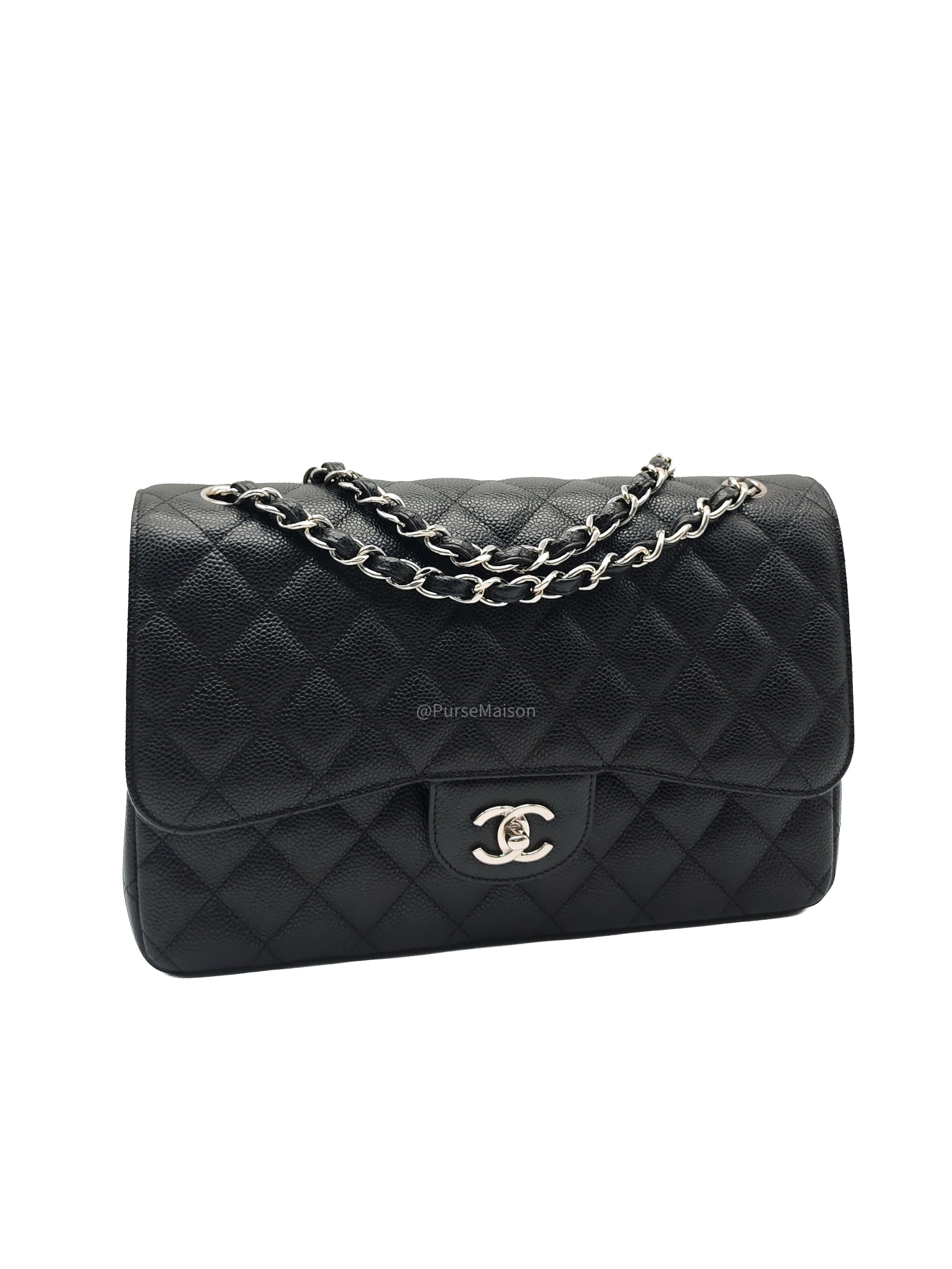 Chanel Classic Double Flap Jumbo in Black Quilted Caviar Leather and Silver Hardware Series 27
