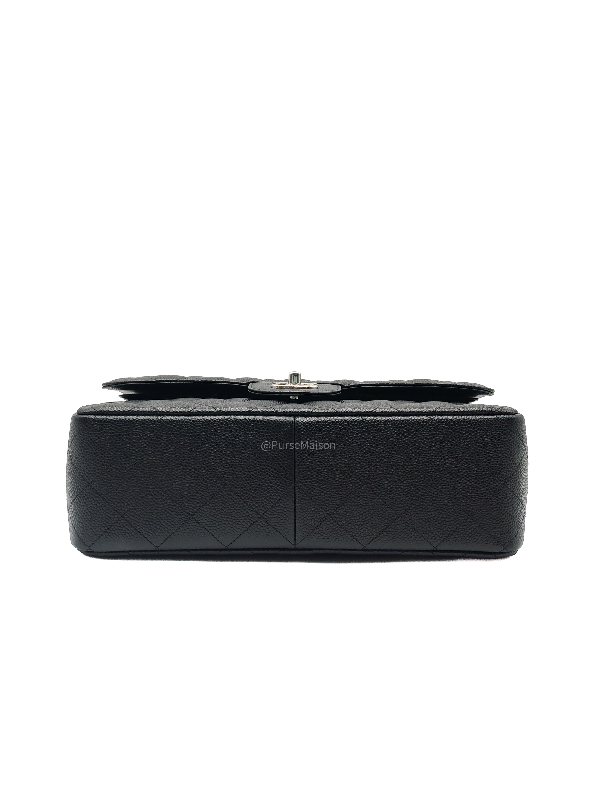 Chanel Classic Double Flap Jumbo in Black Quilted Caviar Leather and Silver Hardware Series 27