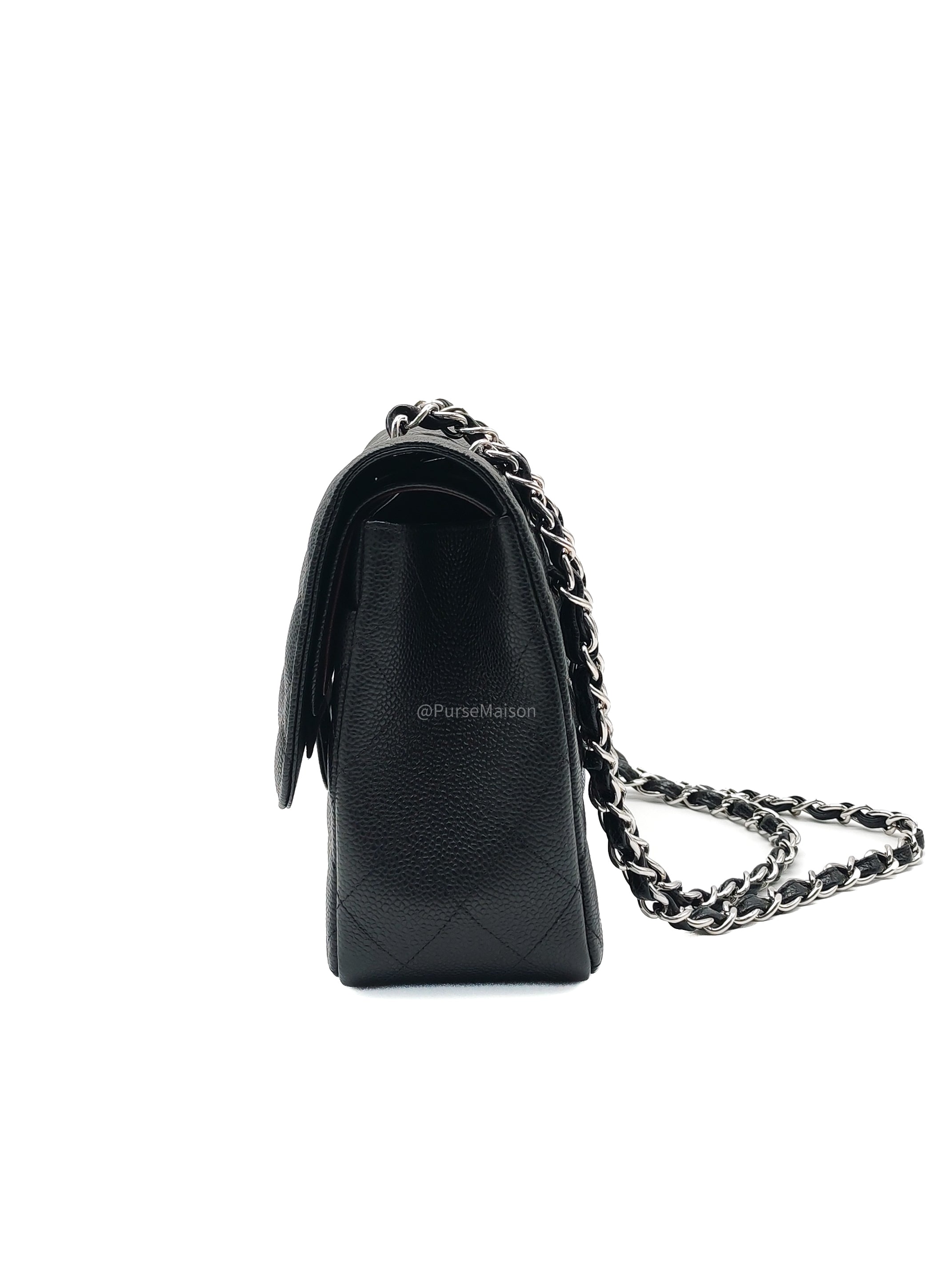 Chanel Classic Double Flap Jumbo in Black Quilted Caviar Leather and Silver Hardware Series 27