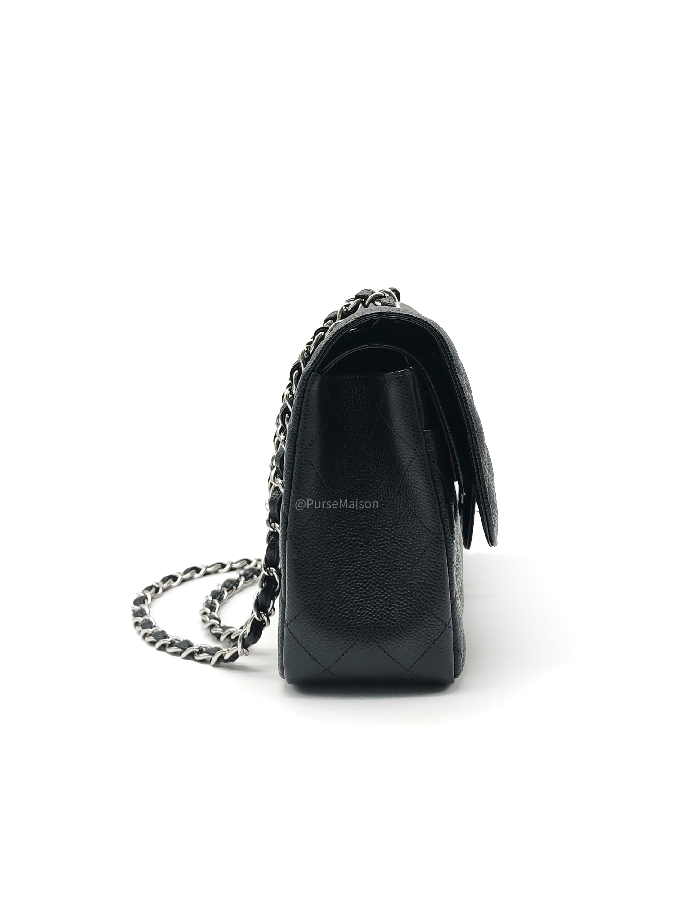 Chanel Classic Double Flap Jumbo in Black Quilted Caviar Leather and Silver Hardware Series 27