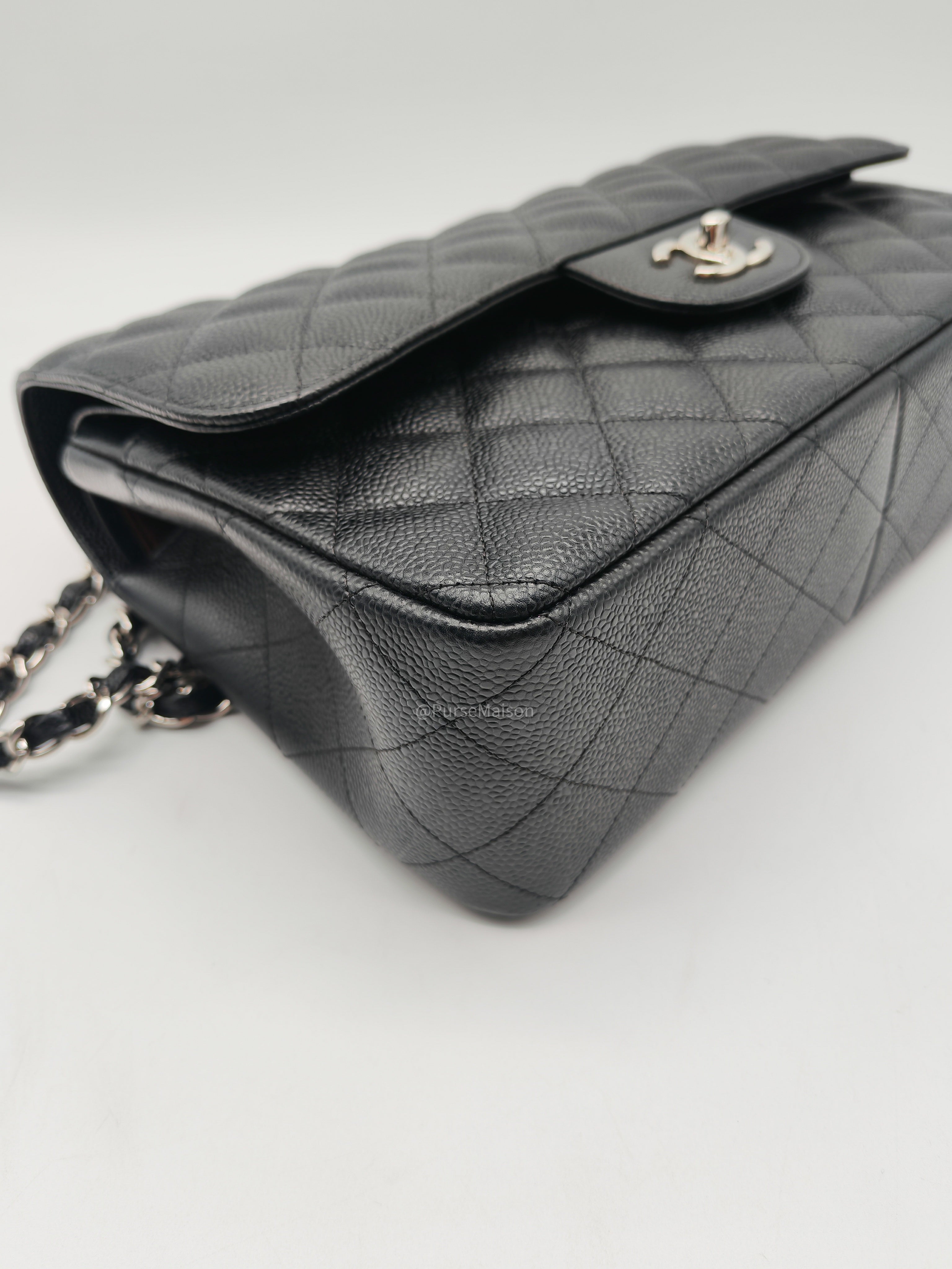 Chanel Classic Double Flap Jumbo in Black Quilted Caviar Leather and Silver Hardware Series 27