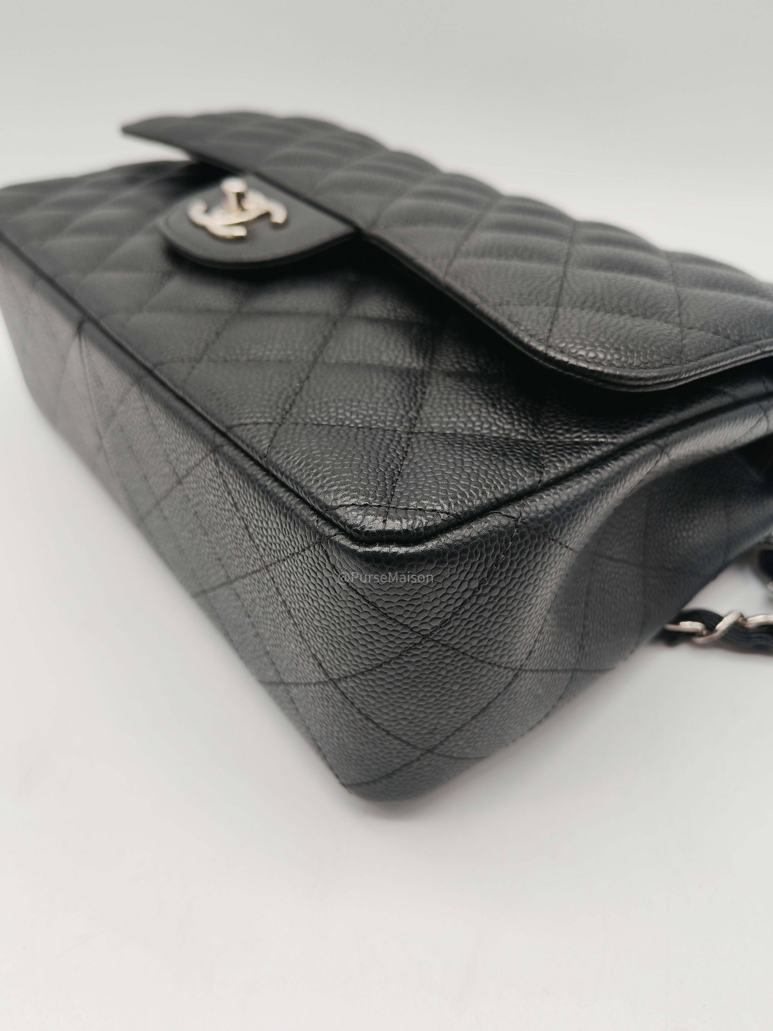 Chanel Classic Double Flap Jumbo in Black Quilted Caviar Leather and Silver Hardware Series 27