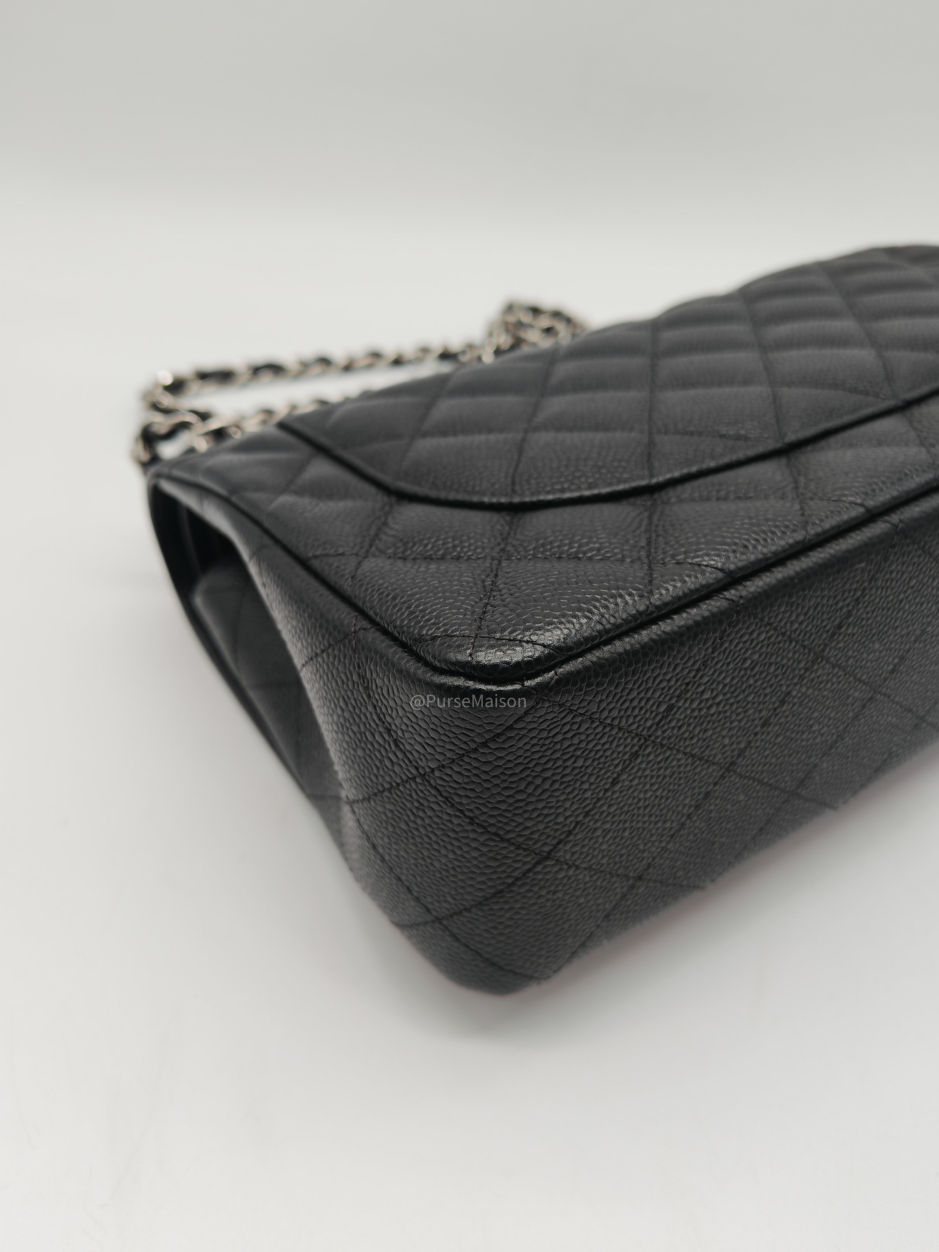 Chanel Classic Double Flap Jumbo in Black Quilted Caviar Leather and Silver Hardware Series 27