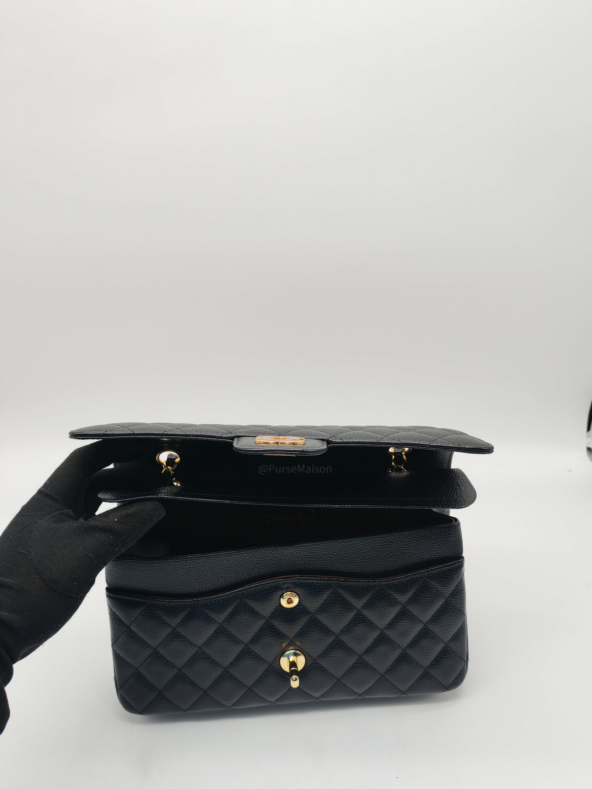 Chanel Classic Double Flap Medium in Black Caviar Leather Gold Hardware (H3****JO)