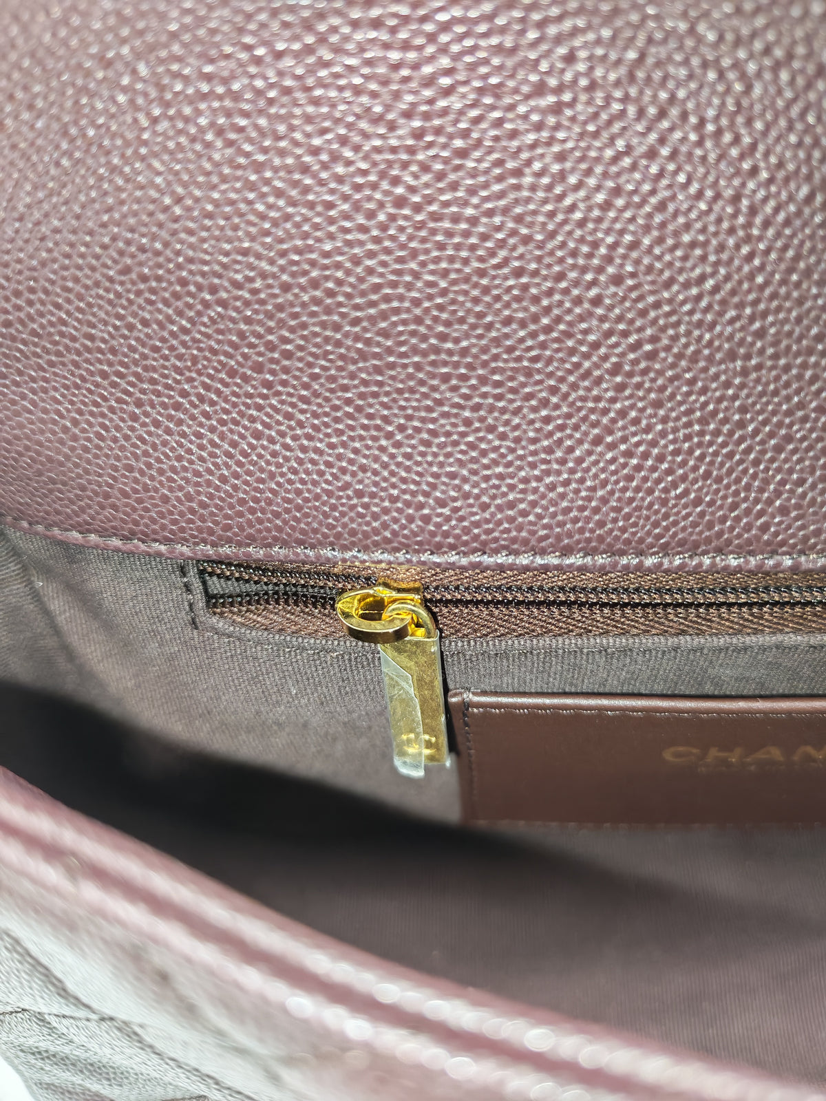 Chanel CC You Flap Bag in Dark Brown Caviar Leather Shiny Gold Hardware (Microchip)