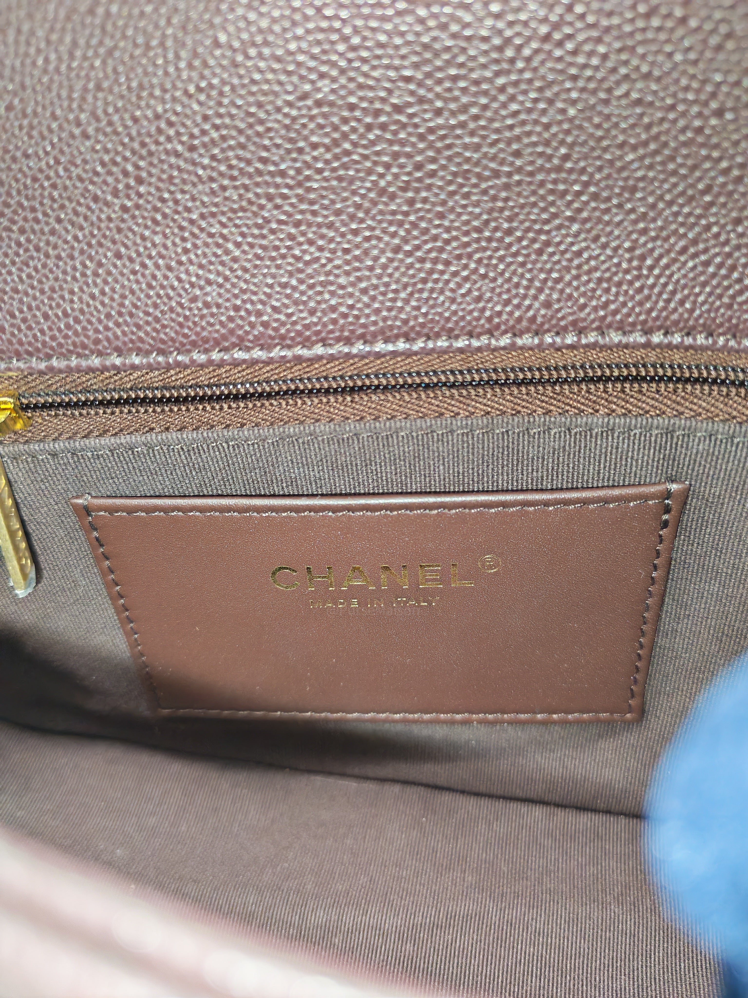 Chanel CC You Flap Bag in Dark Brown Caviar Leather Shiny Gold Hardware (Microchip)