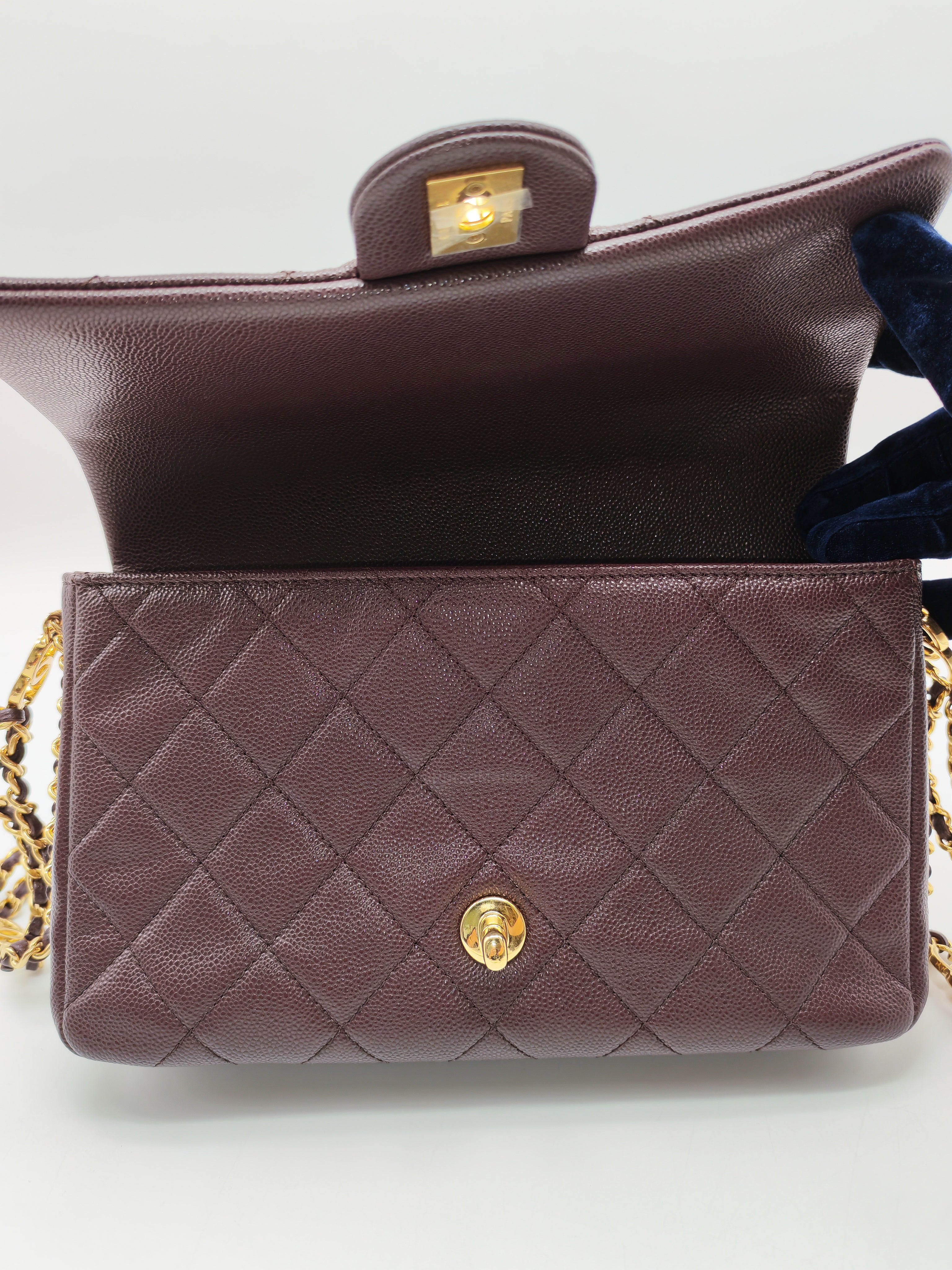 Chanel CC You Flap Bag in Dark Brown Caviar Leather Shiny Gold Hardware (Microchip)