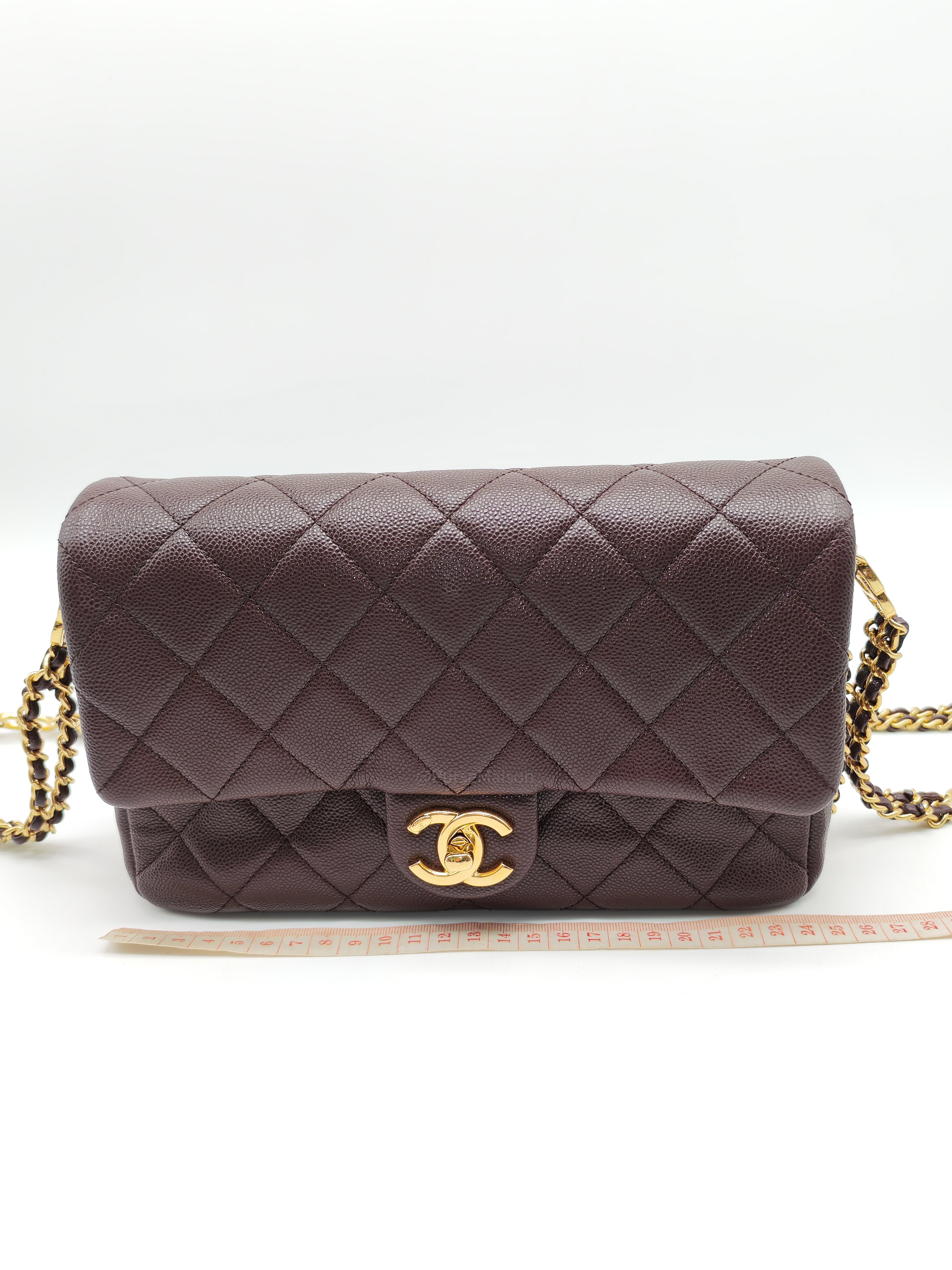 Chanel CC You Flap Bag in Dark Brown Caviar Leather Shiny Gold Hardware (Microchip)