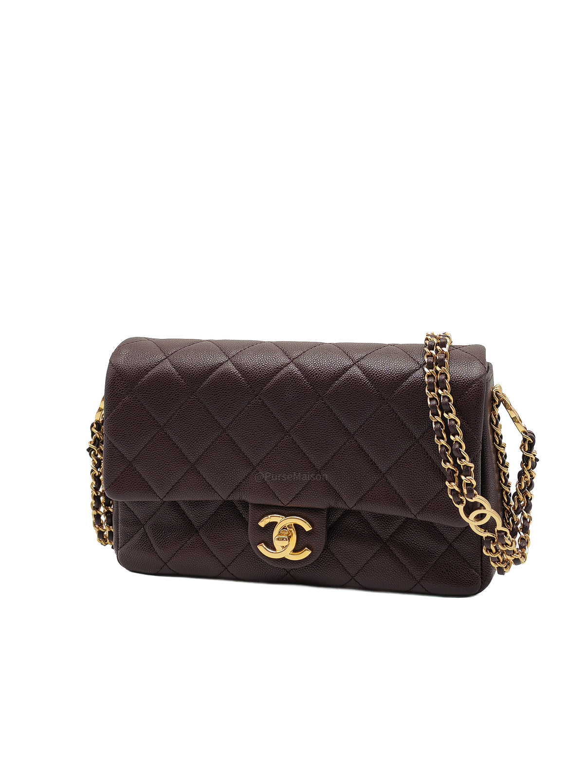 Chanel CC You Flap Bag in Dark Brown Caviar Leather Shiny Gold Hardware (Microchip)