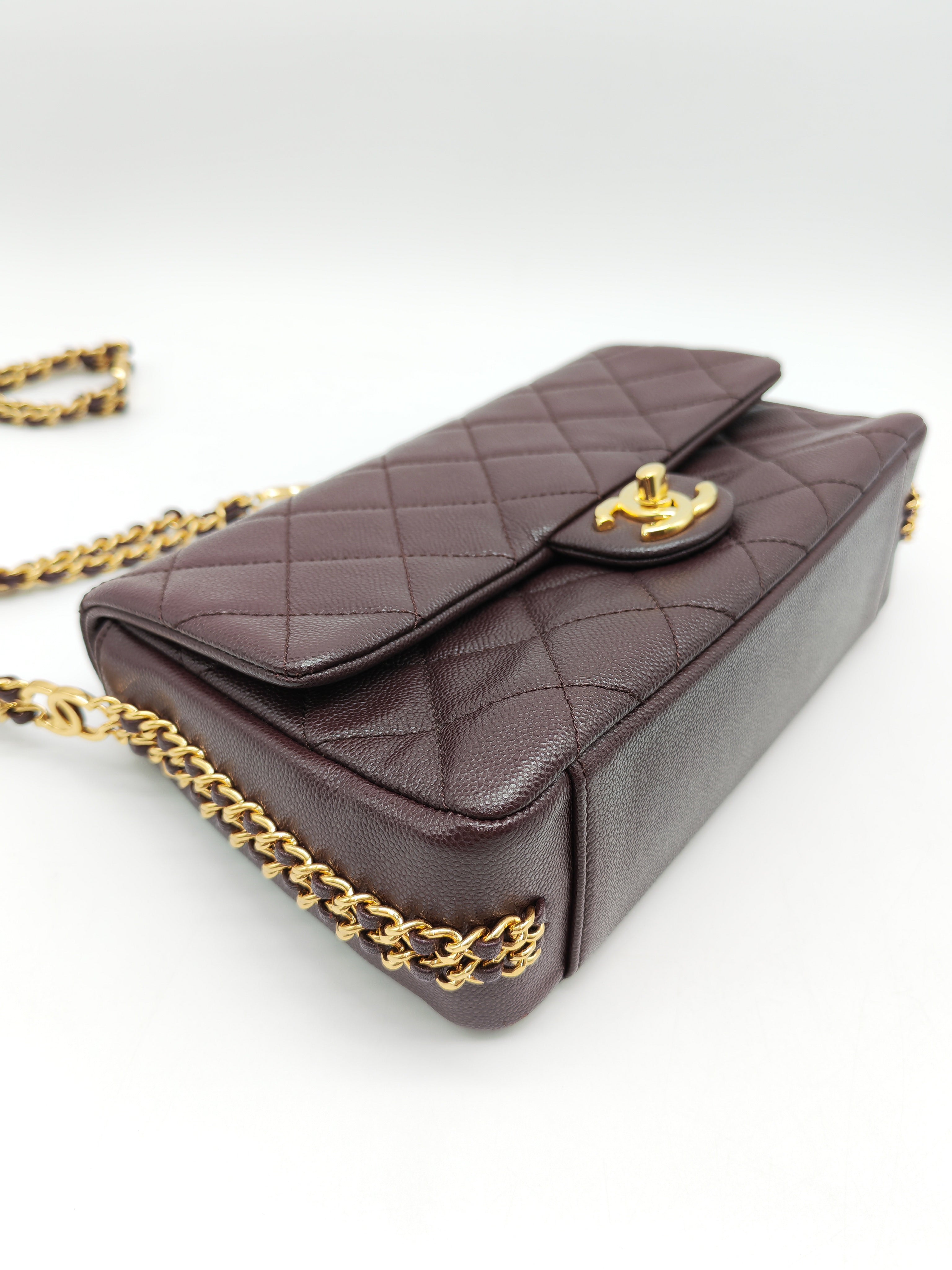 Chanel CC You Flap Bag in Dark Brown Caviar Leather Shiny Gold Hardware (Microchip)