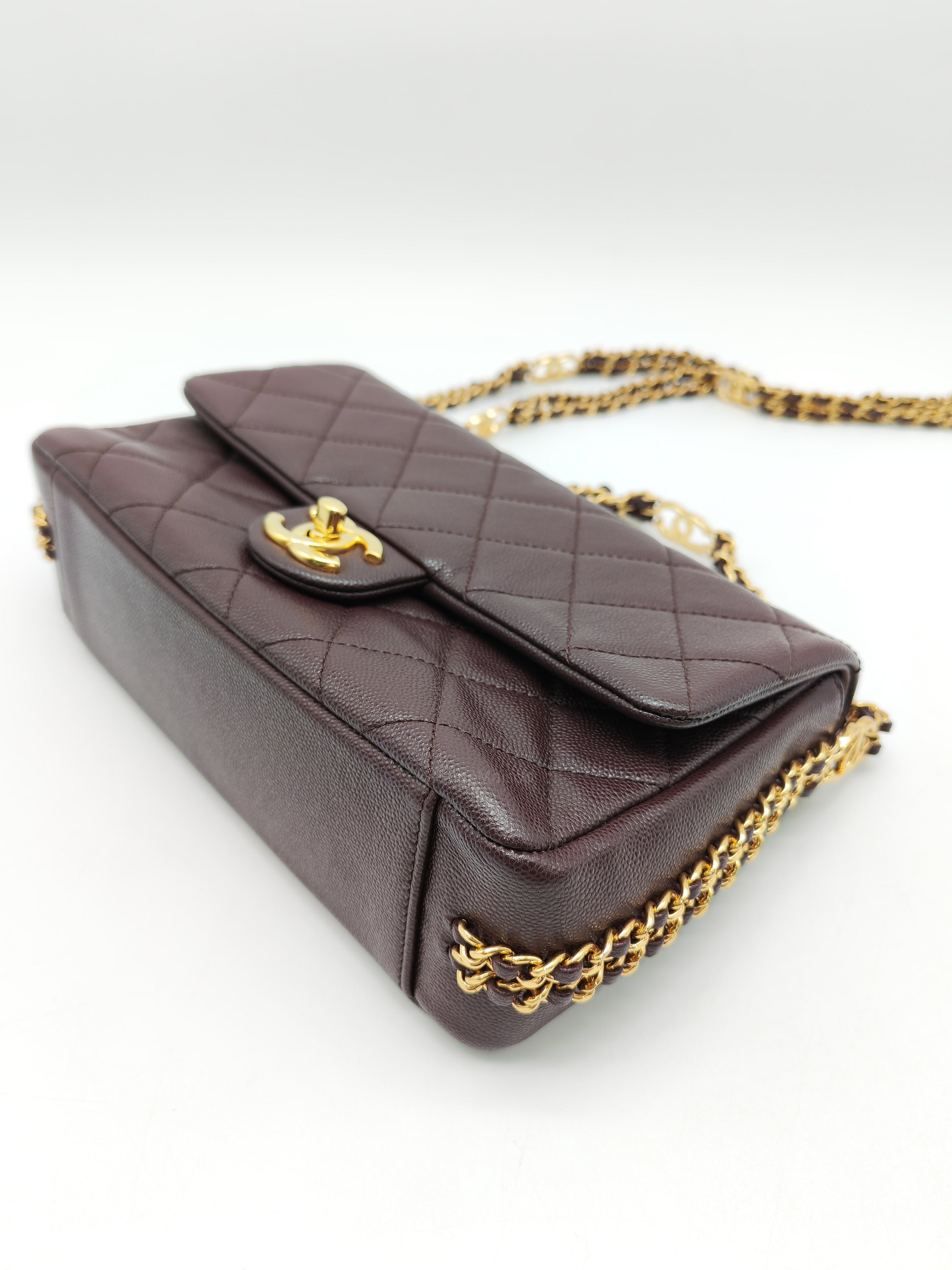 Chanel CC You Flap Bag in Dark Brown Caviar Leather Shiny Gold Hardware (Microchip)