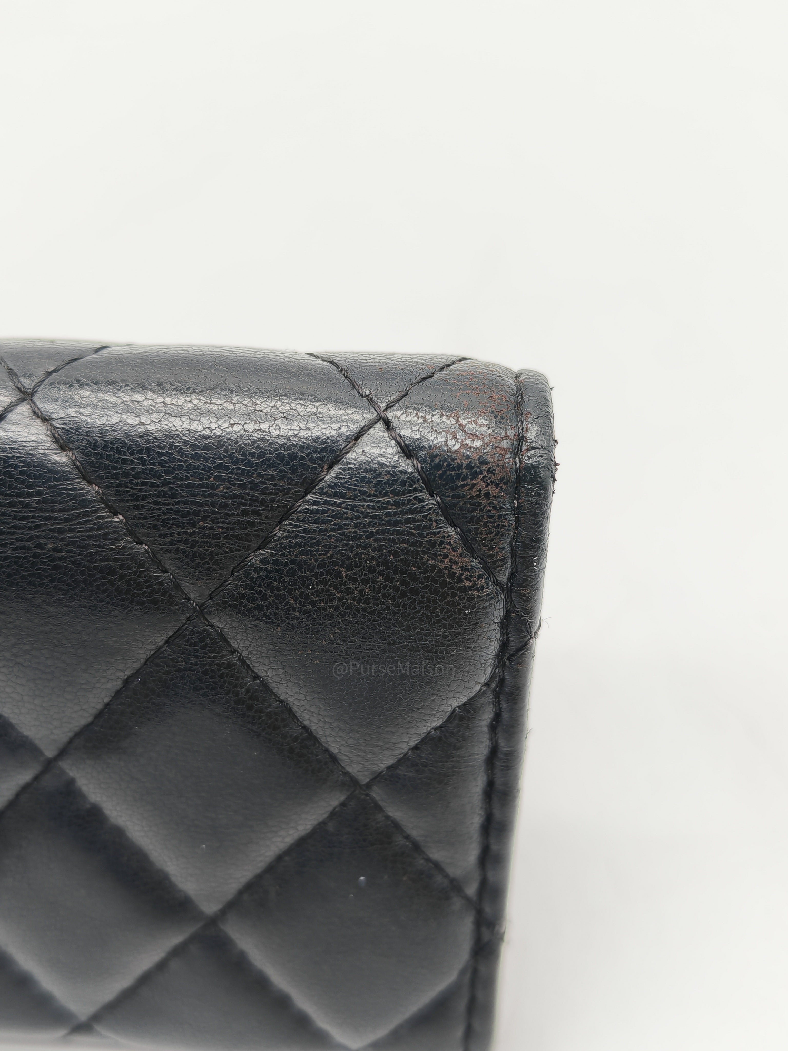 Chanel Classic Flap Card Holder in Black Quilted Calfskin Leather and Silver Hardware Series 22