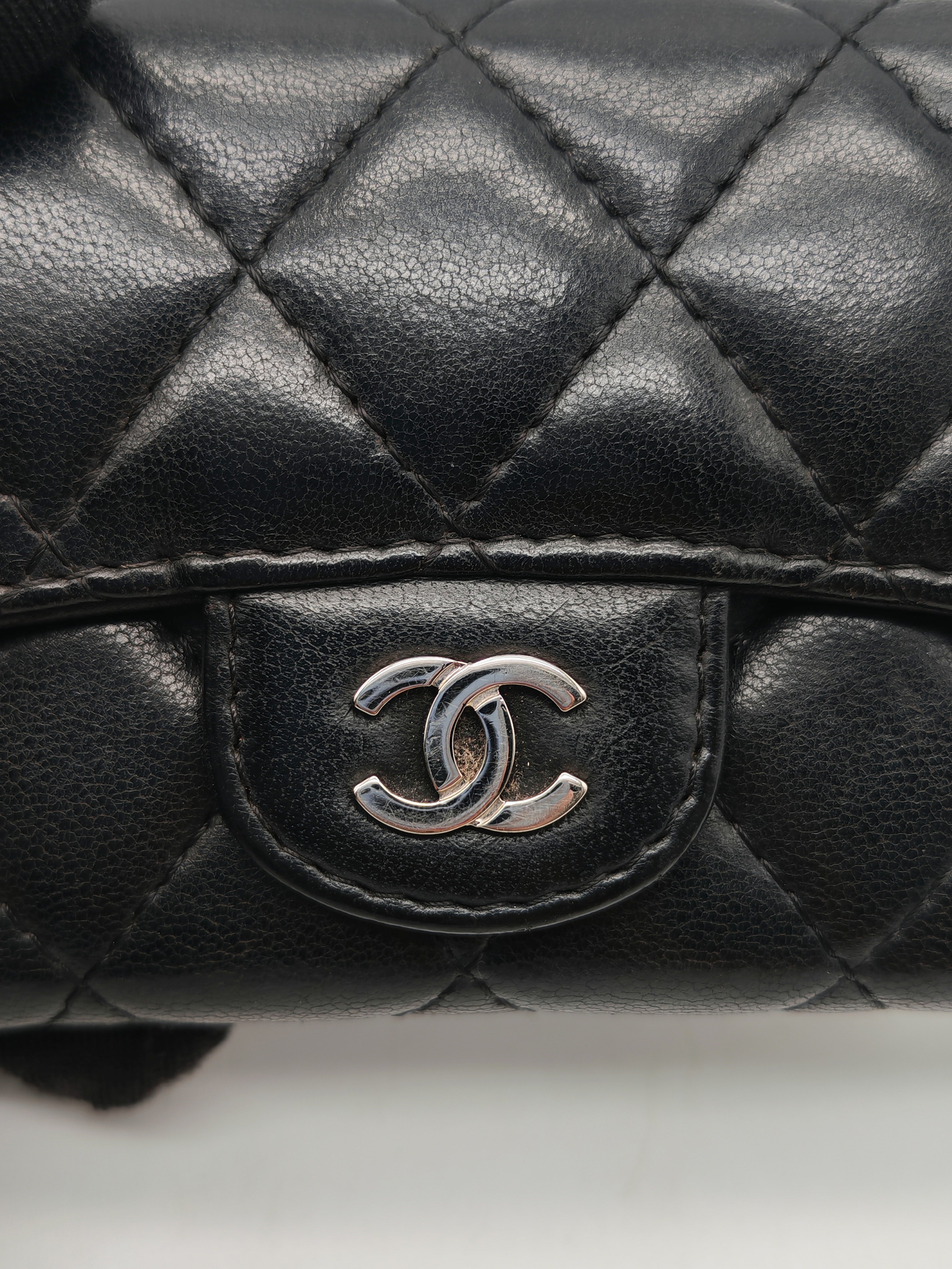Chanel Classic Flap Card Holder in Black Quilted Calfskin Leather and Silver Hardware Series 22