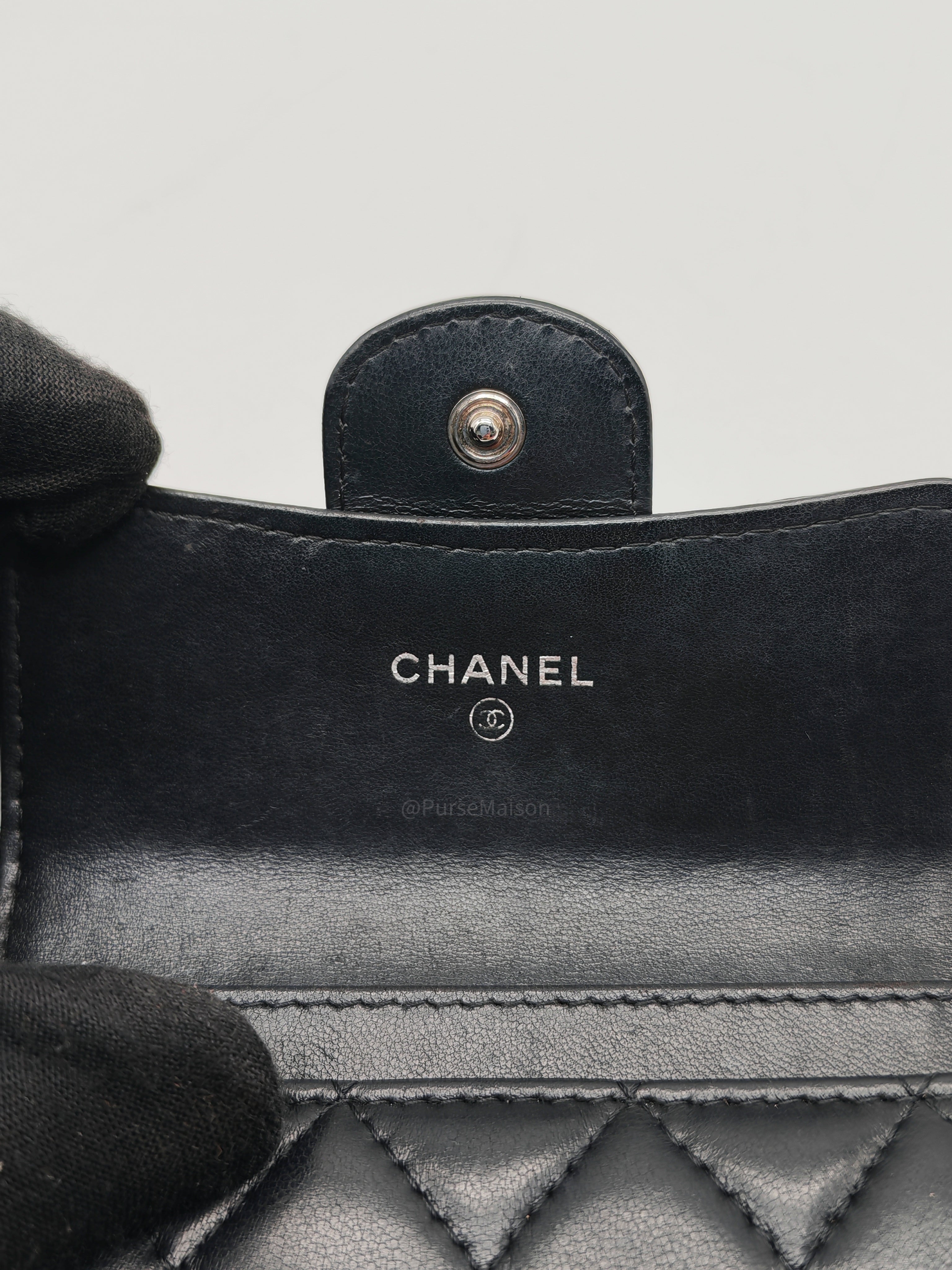 Chanel Classic Flap Card Holder in Black Quilted Calfskin Leather and Silver Hardware Series 22