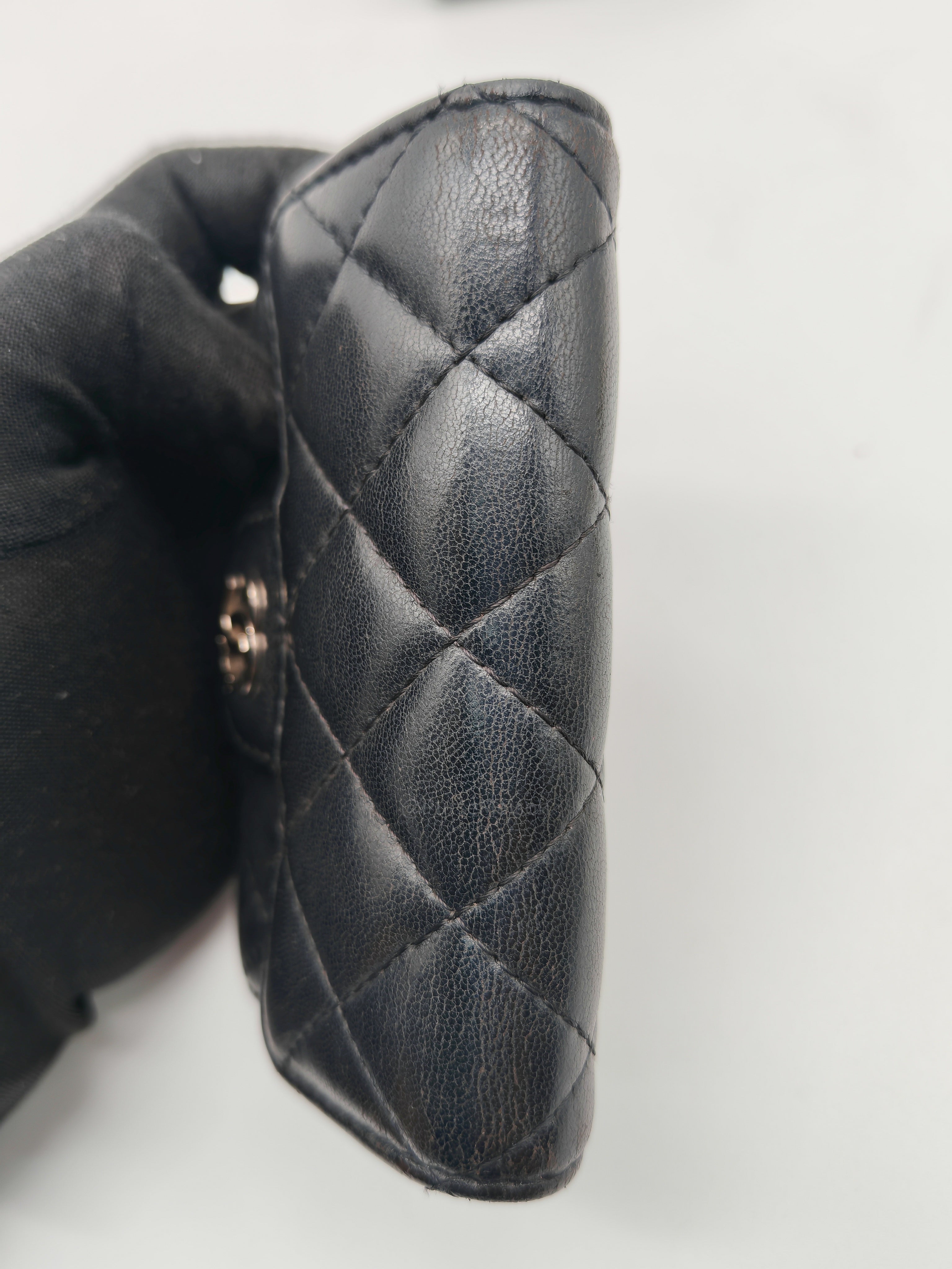 Chanel Classic Flap Card Holder in Black Quilted Calfskin Leather and Silver Hardware Series 22