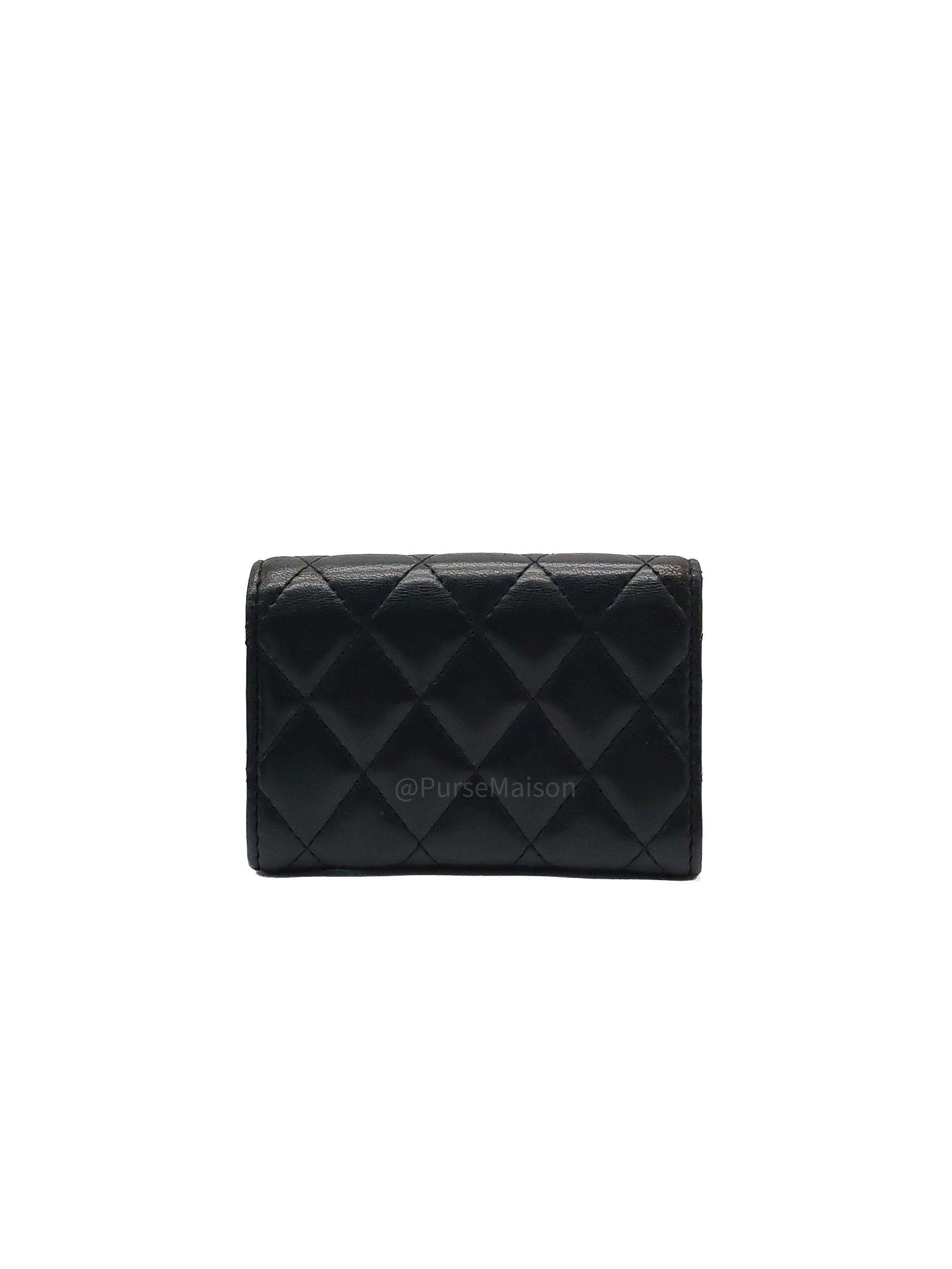 Chanel Classic Flap Card Holder in Black Quilted Calfskin Leather and Silver Hardware Series 22