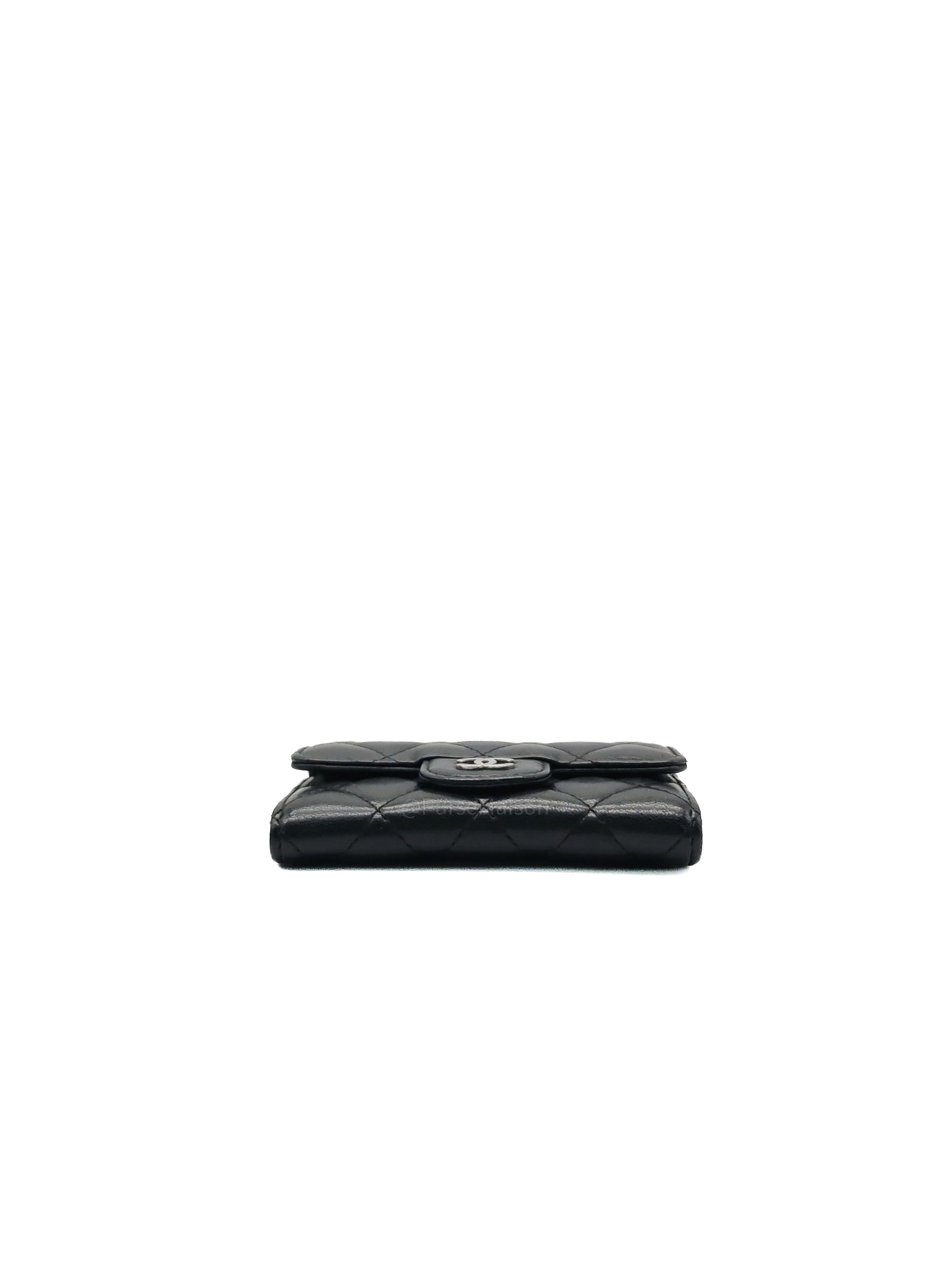 Chanel Classic Flap Card Holder in Black Quilted Calfskin Leather and Silver Hardware Series 22