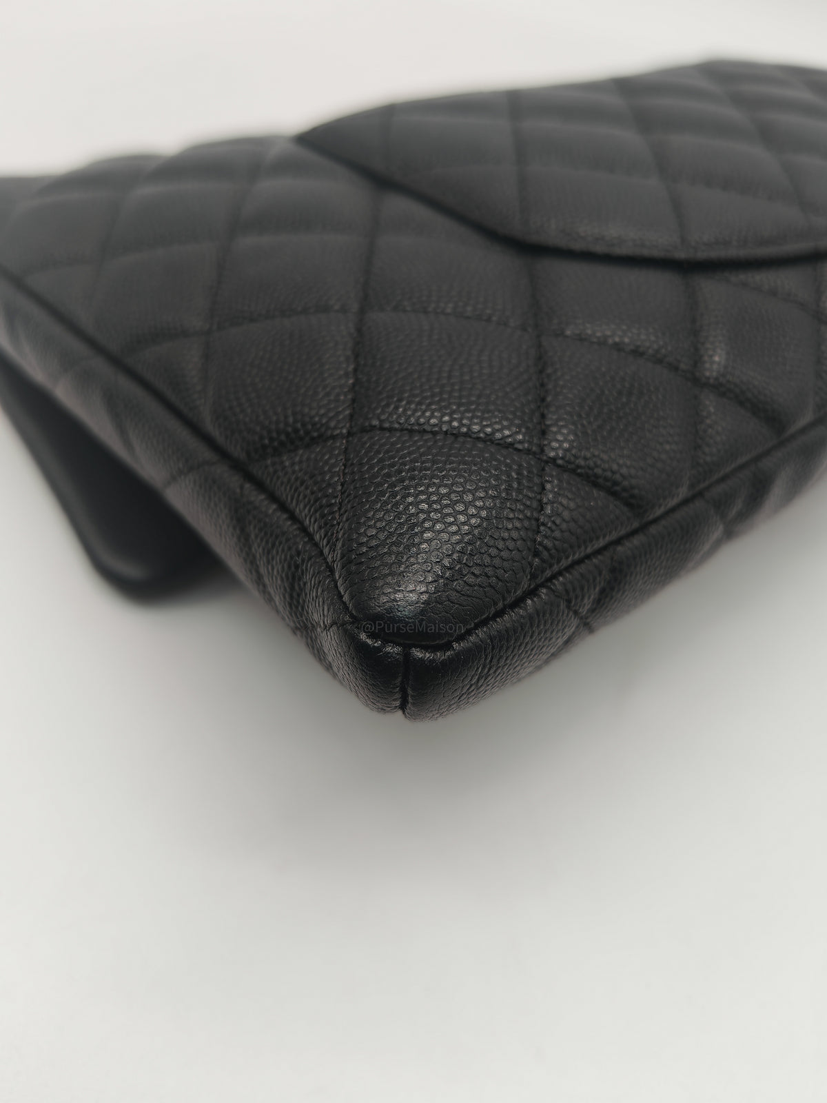 Chanel Classic Flap Clutch in Black Quilted Caviar Leather and Silver Hardware Series 26