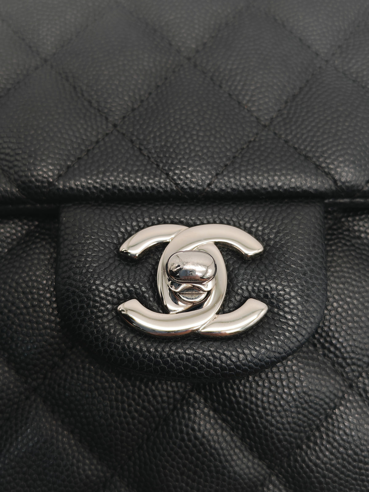Chanel Classic Flap Clutch in Black Quilted Caviar Leather and Silver Hardware Series 26