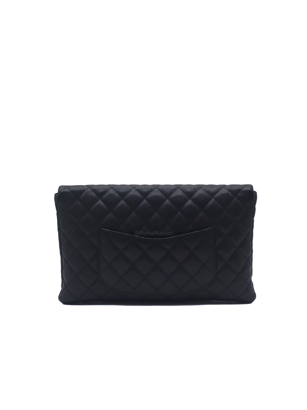 Chanel Classic Flap Clutch in Black Quilted Caviar Leather and Silver Hardware Series 26