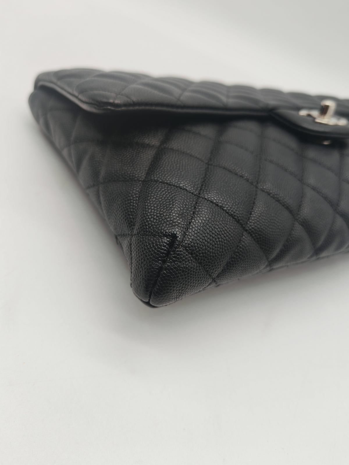 Chanel Classic Flap Clutch in Black Quilted Caviar Leather and Silver Hardware Series 26