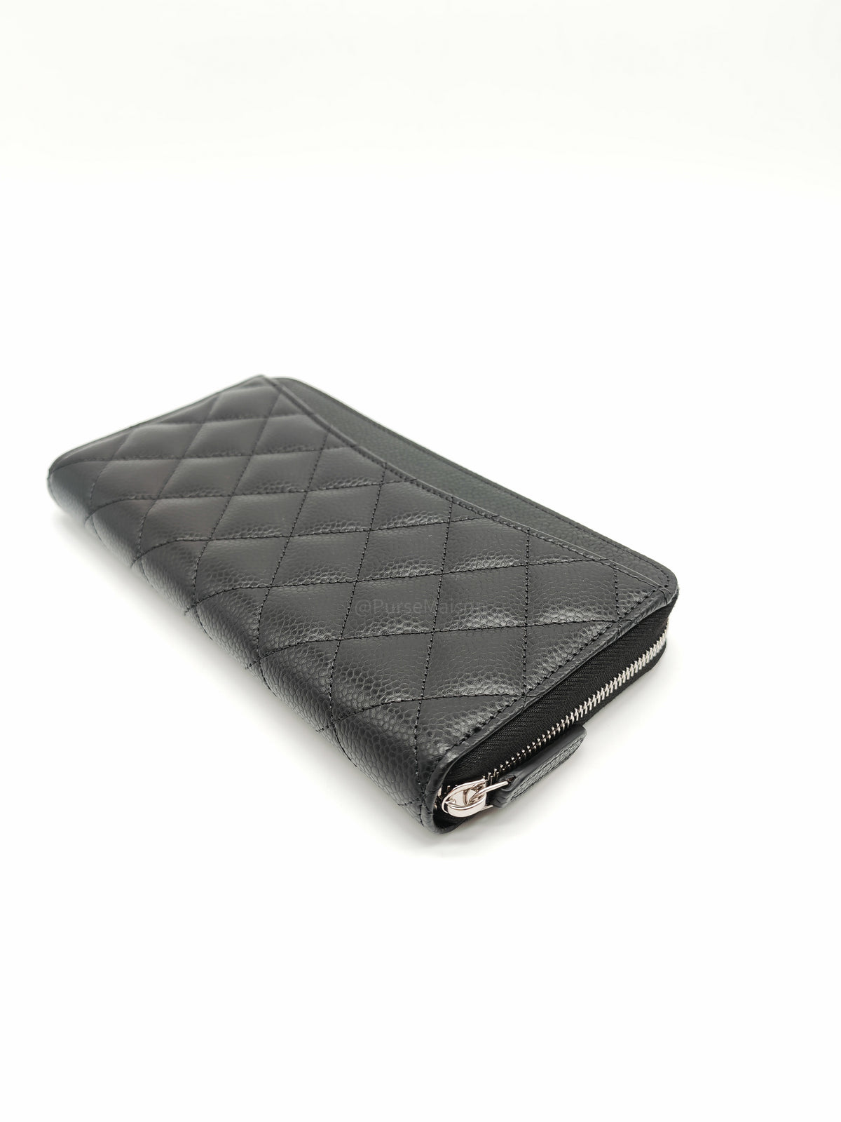 Chanel Classic Zip-Around Wallet in Black Caviar Leather and Silver Hardware Microchio (K1****0K)
