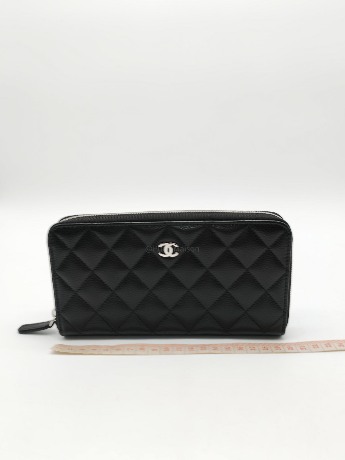 Chanel Classic Zip-Around Wallet in Black Caviar Leather and Silver Hardware Microchio (K1****0K)