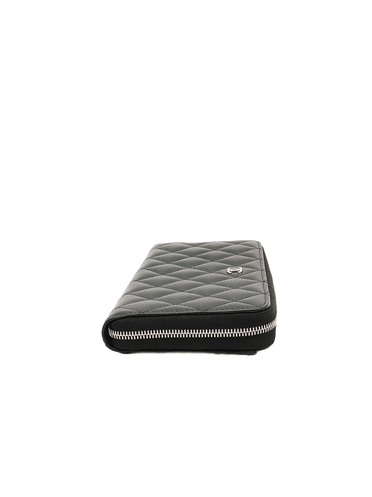 Chanel Classic Zip-Around Wallet in Black Caviar Leather and Silver Hardware Microchio (K1****0K)