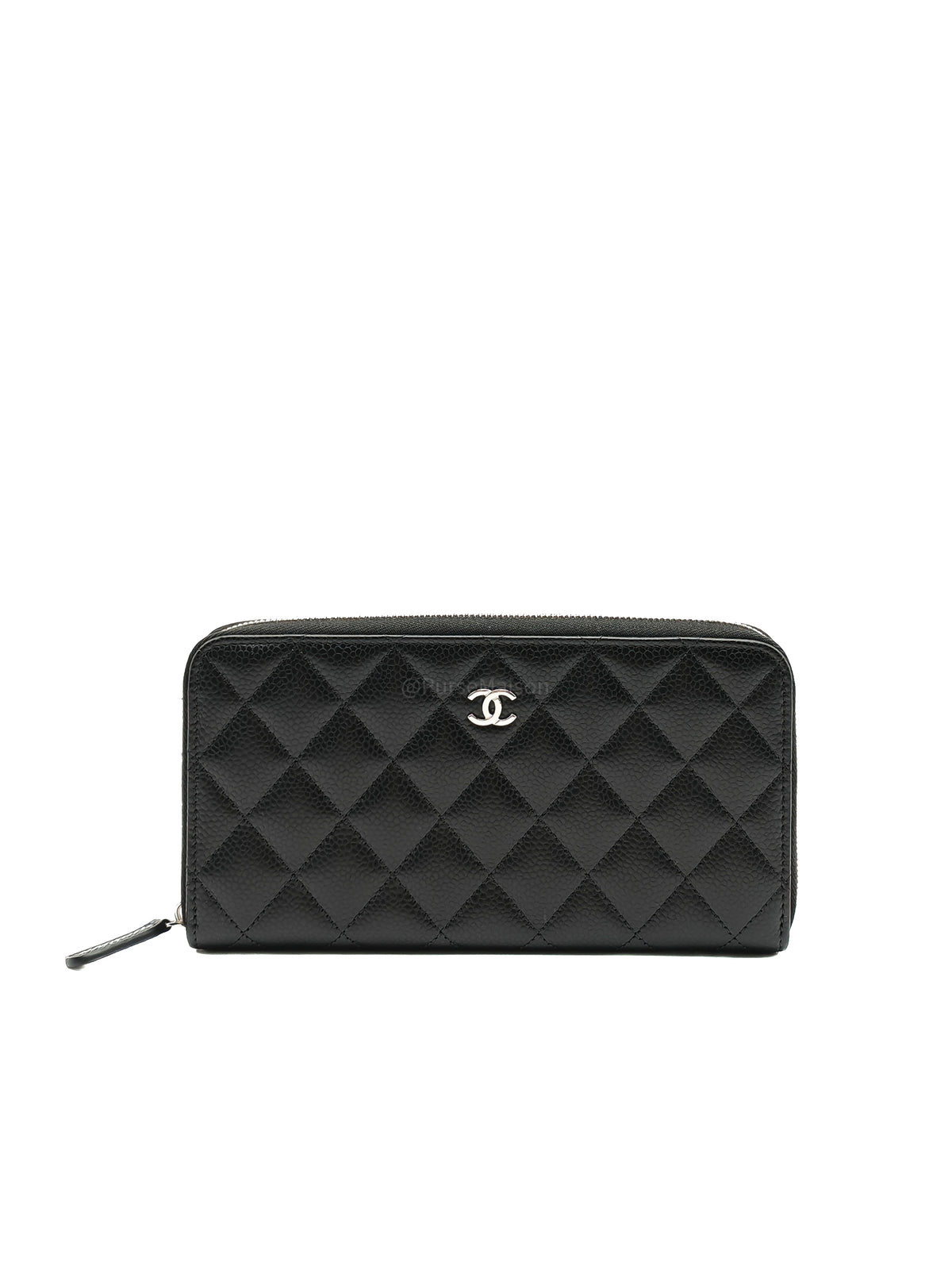 Chanel Classic Zip-Around Wallet in Black Caviar Leather and Silver Hardware Microchio (K1****0K)