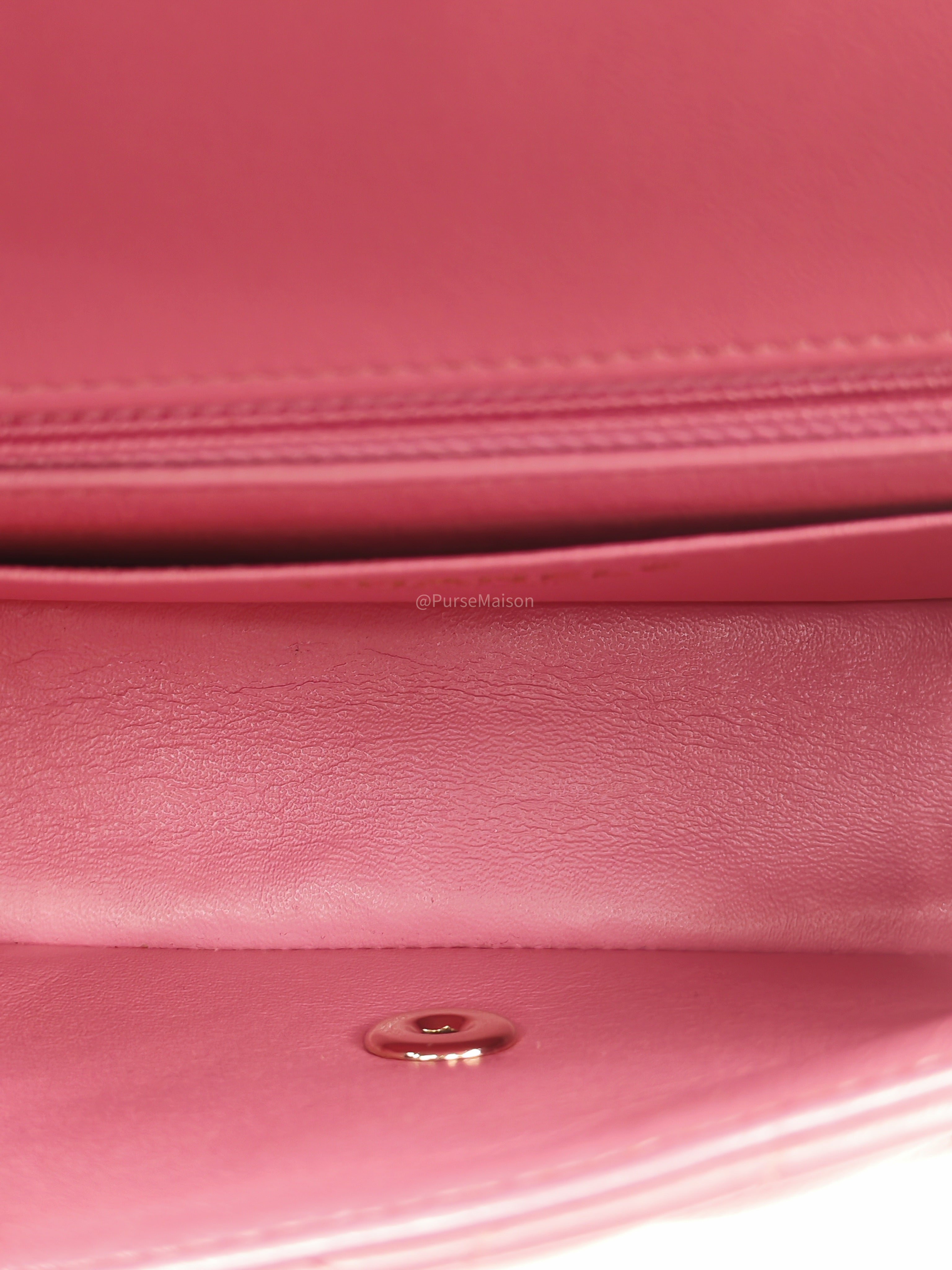 Chanel Classic Mini Rectangular Flap Bag in Pink Chevron Lambskin Leather Light Gold Hardware (Series 27)