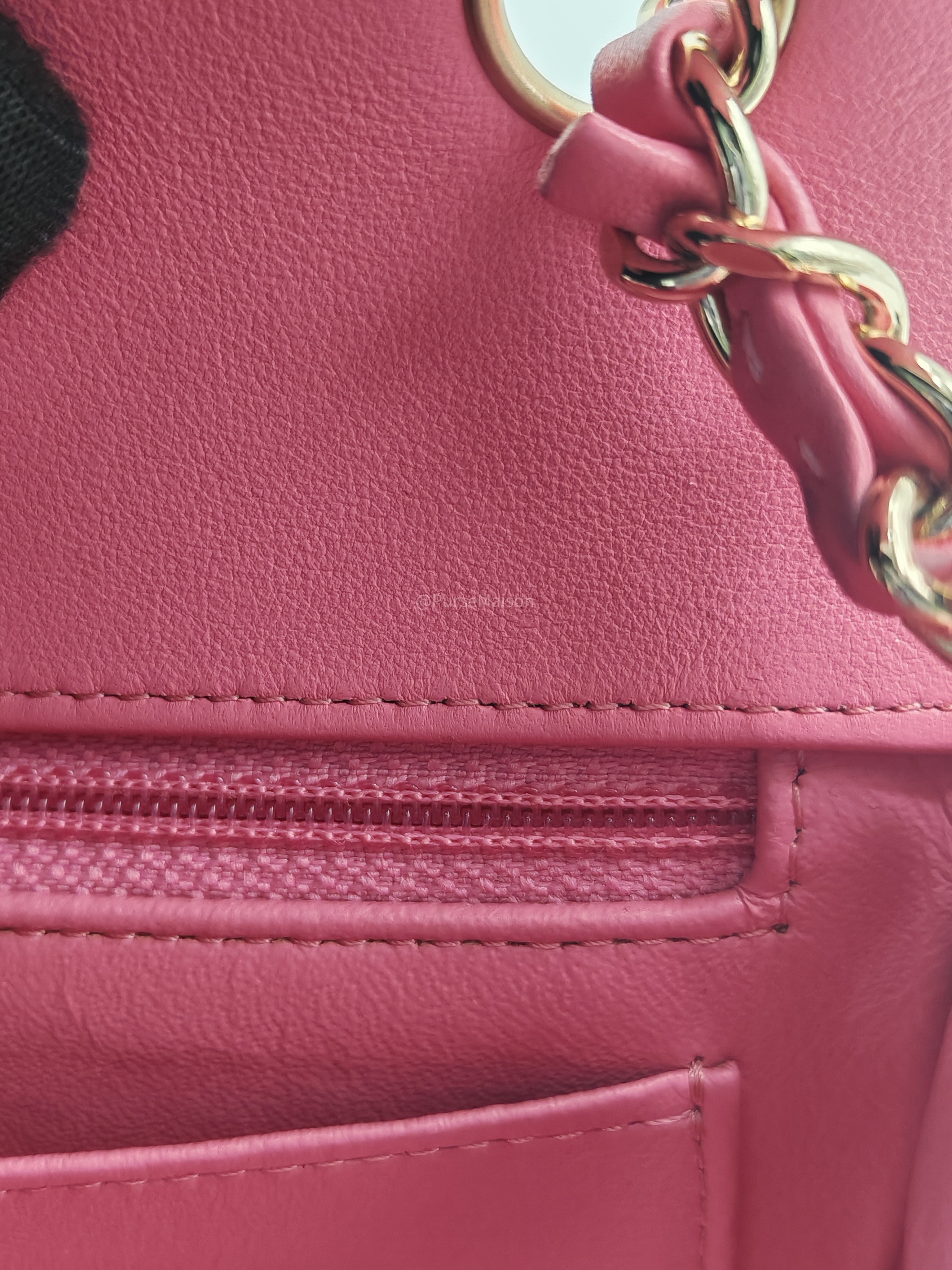 Chanel Classic Mini Rectangular Flap Bag in Pink Chevron Lambskin Leather Light Gold Hardware (Series 27)
