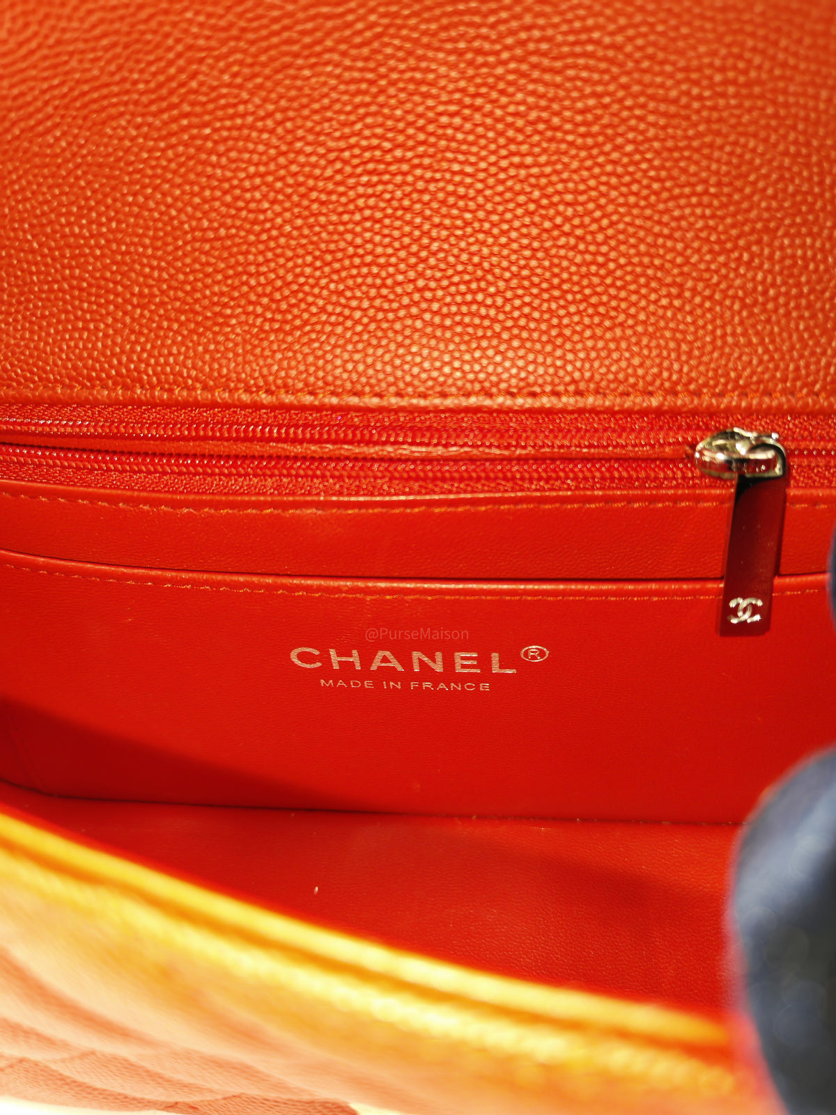 Chanel Classic Mini Rectangular Flap in Red Quilted Caviar Leather and Silver Hardware Series 27
