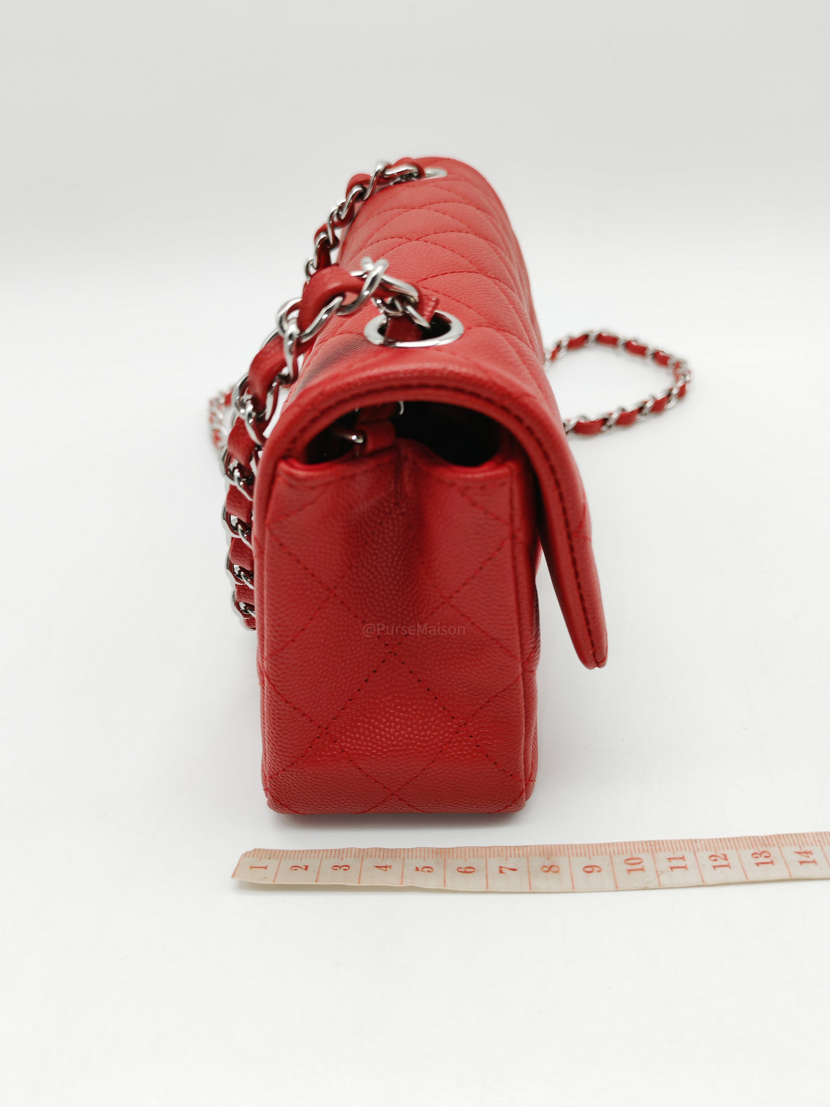 Chanel Classic Mini Rectangular Flap in Red Quilted Caviar Leather and Silver Hardware Series 27