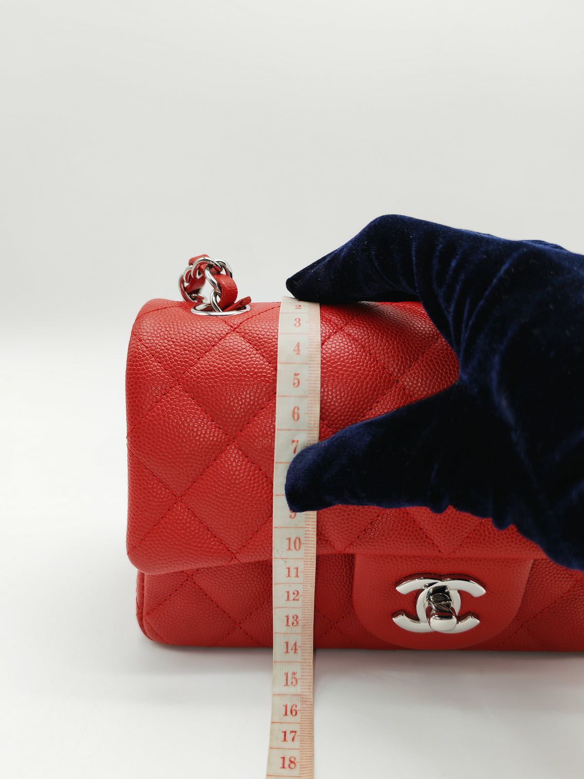Chanel Classic Mini Rectangular Flap in Red Quilted Caviar Leather and Silver Hardware Series 27