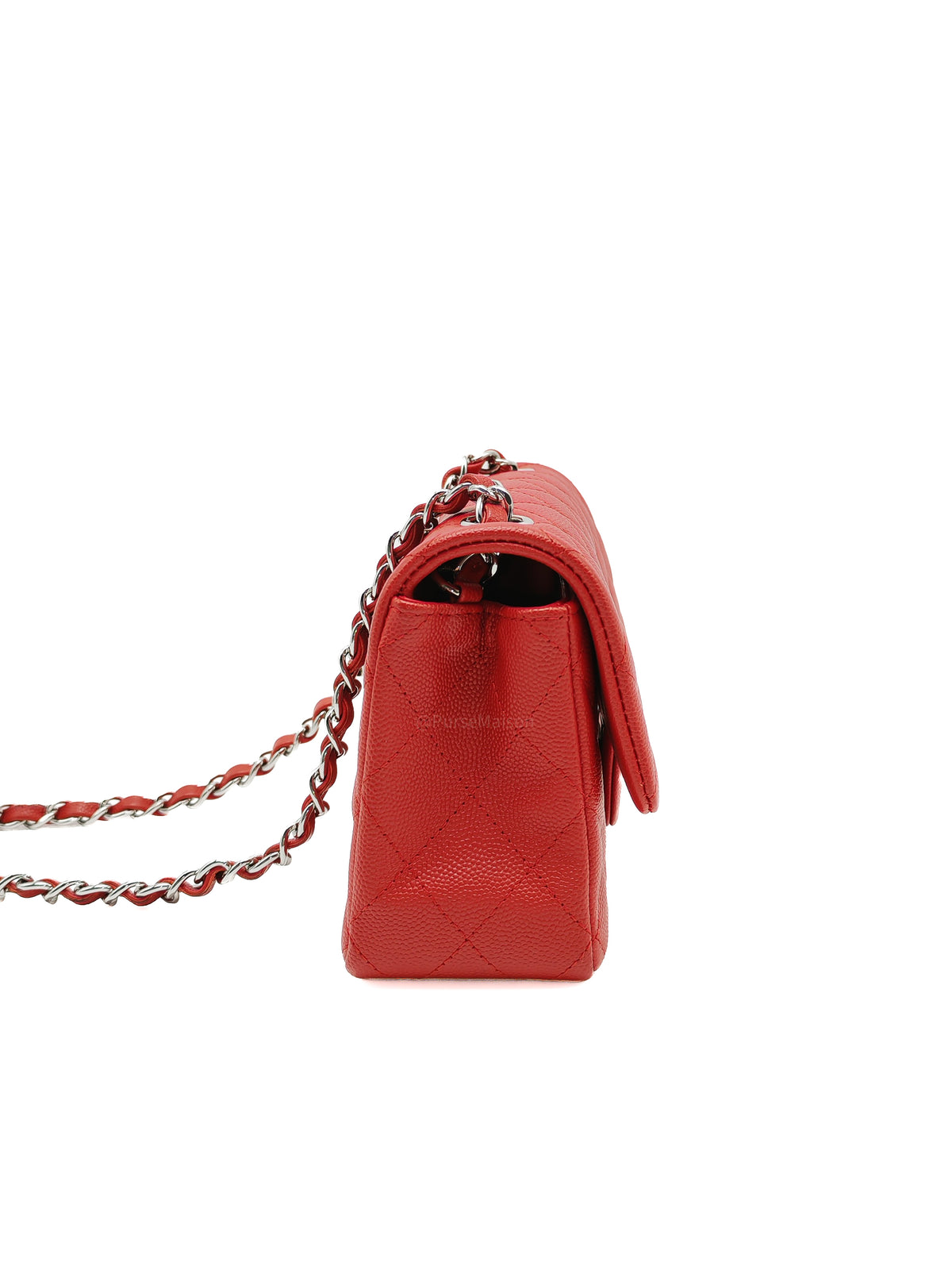 Chanel Classic Mini Rectangular Flap in Red Quilted Caviar Leather and Silver Hardware Series 27