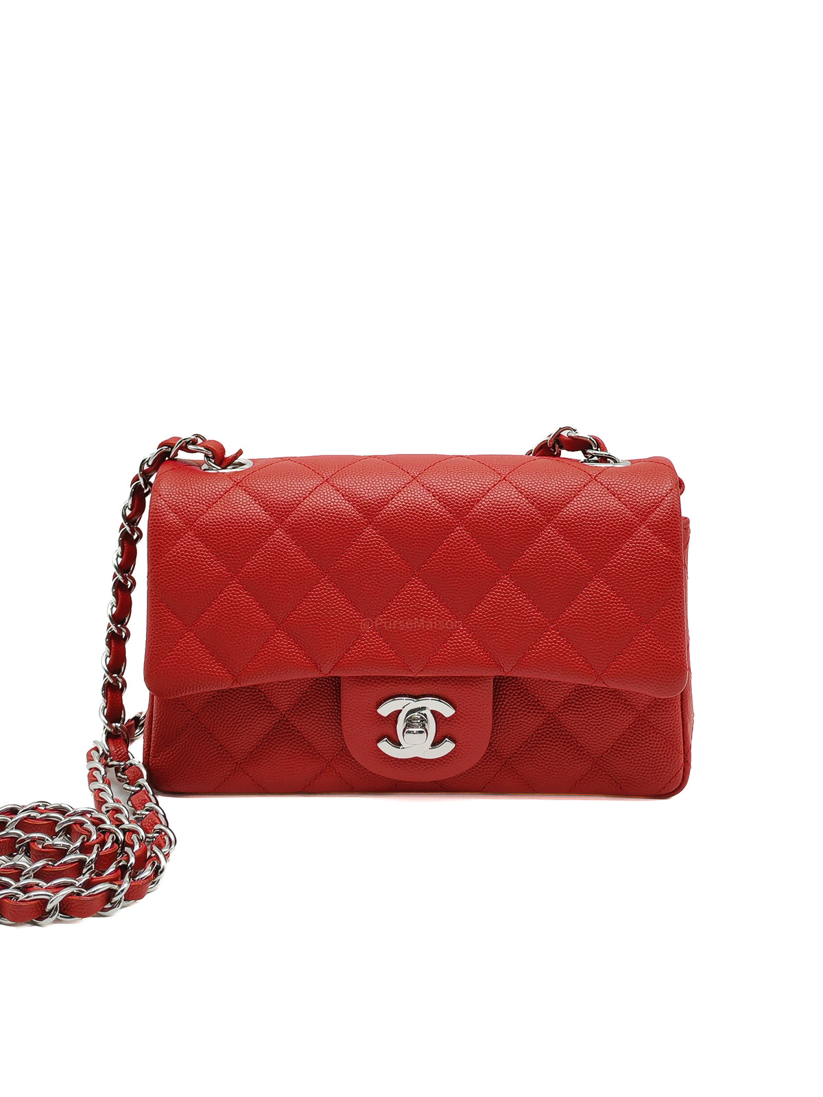 Chanel Classic Mini Rectangular Flap in Red Quilted Caviar Leather and Silver Hardware Series 27