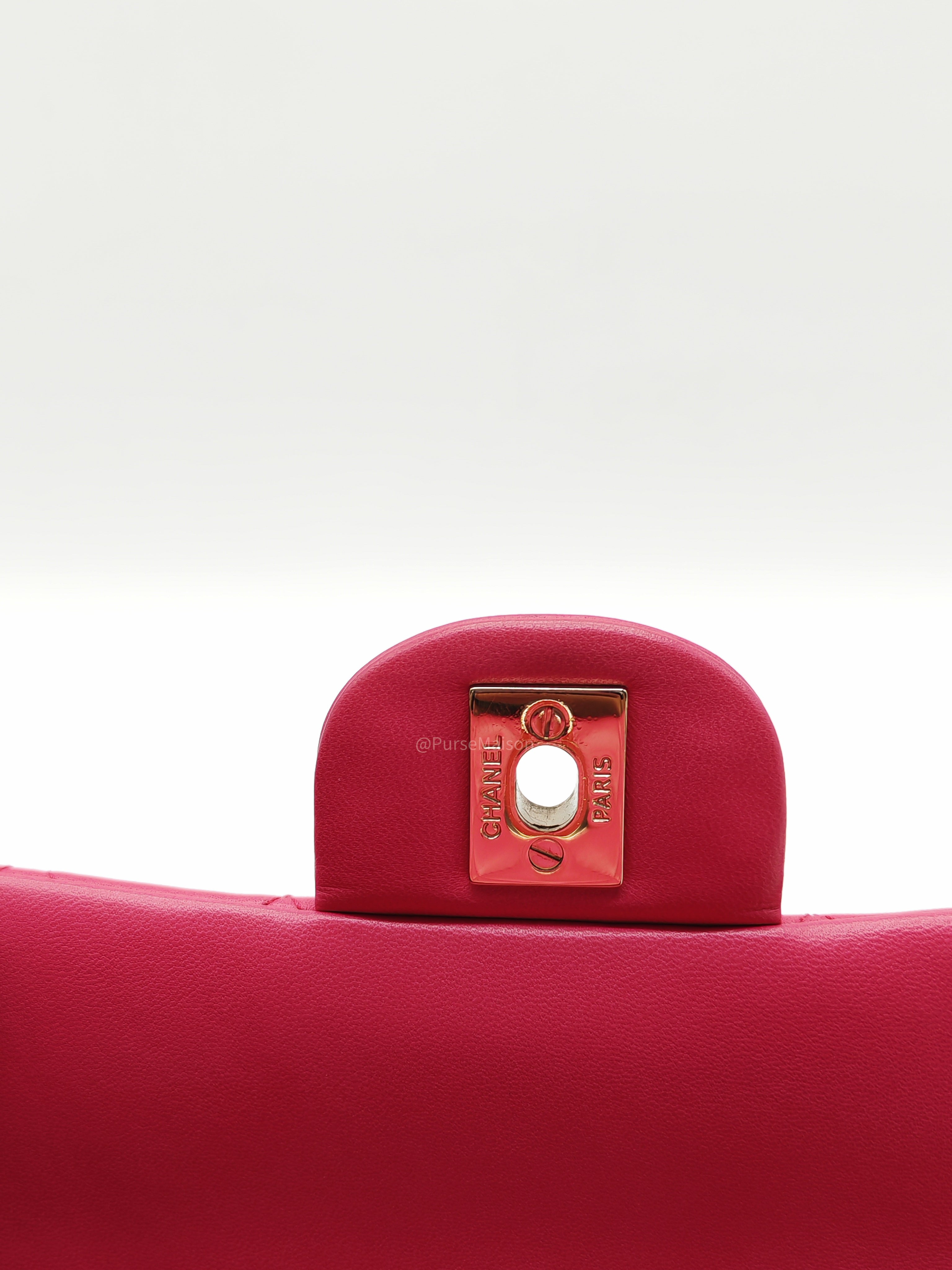Chanel Classic Rectangular Mini Flap Bag in Fuchsia Lambskin Leather Light Gold Hardware (Series 21)