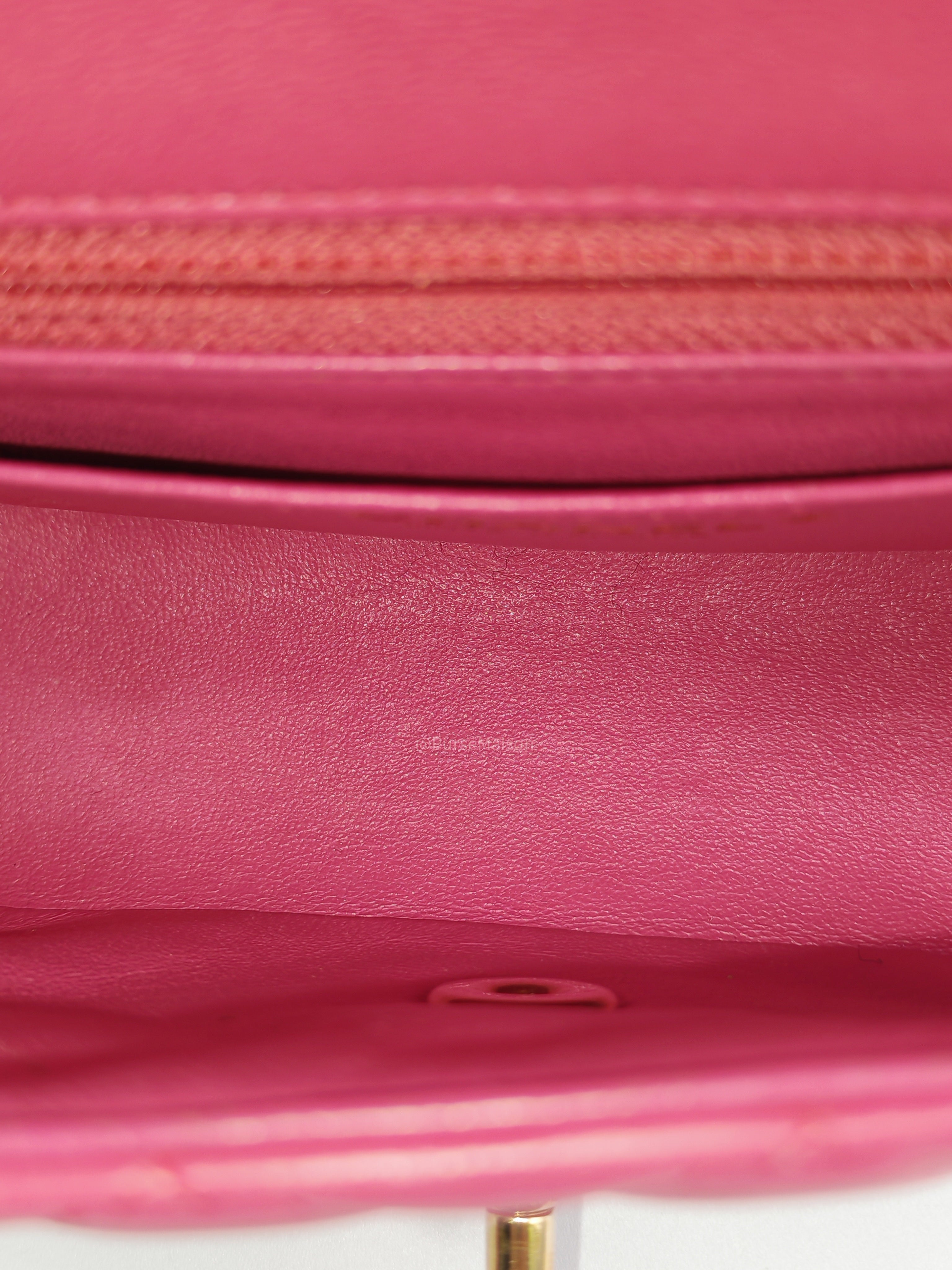 Chanel Classic Rectangular Mini Flap Bag in Fuchsia Lambskin Leather Light Gold Hardware (Series 21)
