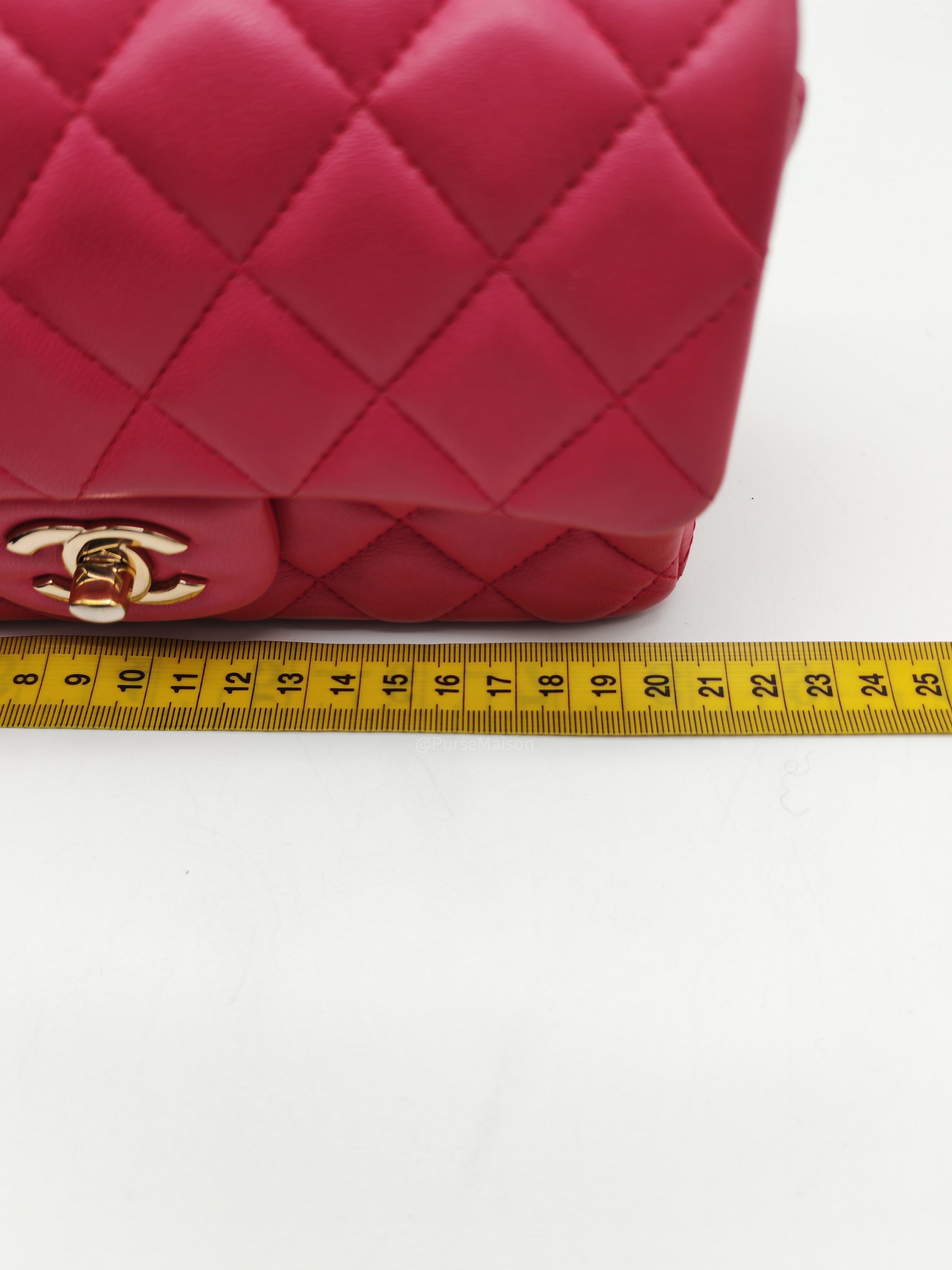Chanel Classic Rectangular Mini Flap Bag in Fuchsia Lambskin Leather Light Gold Hardware (Series 21)