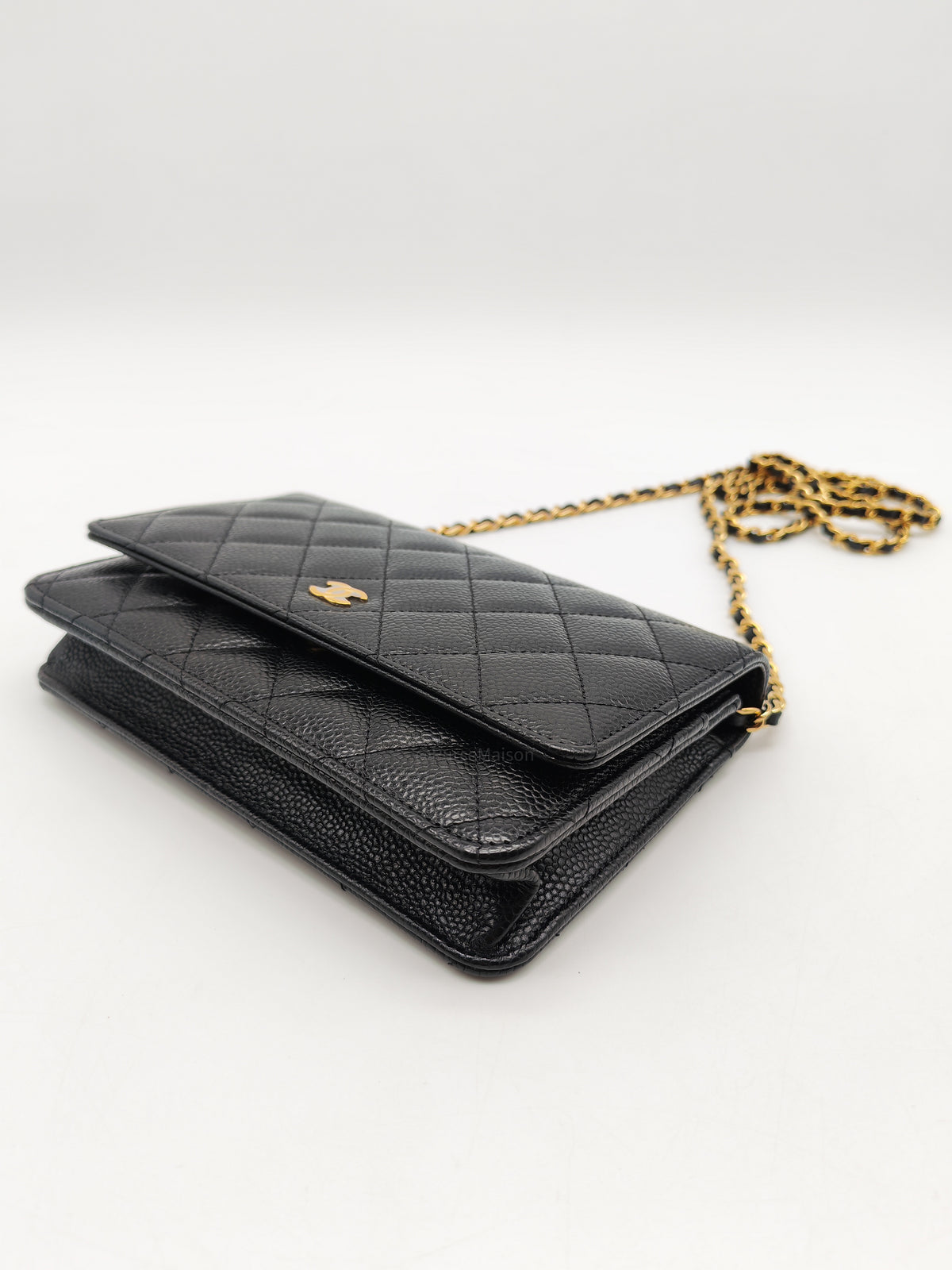 Chanel Classic Wallet on Chain (WOC) in Black Caviar Leather Gold Hardware Microchip(TG****E4)