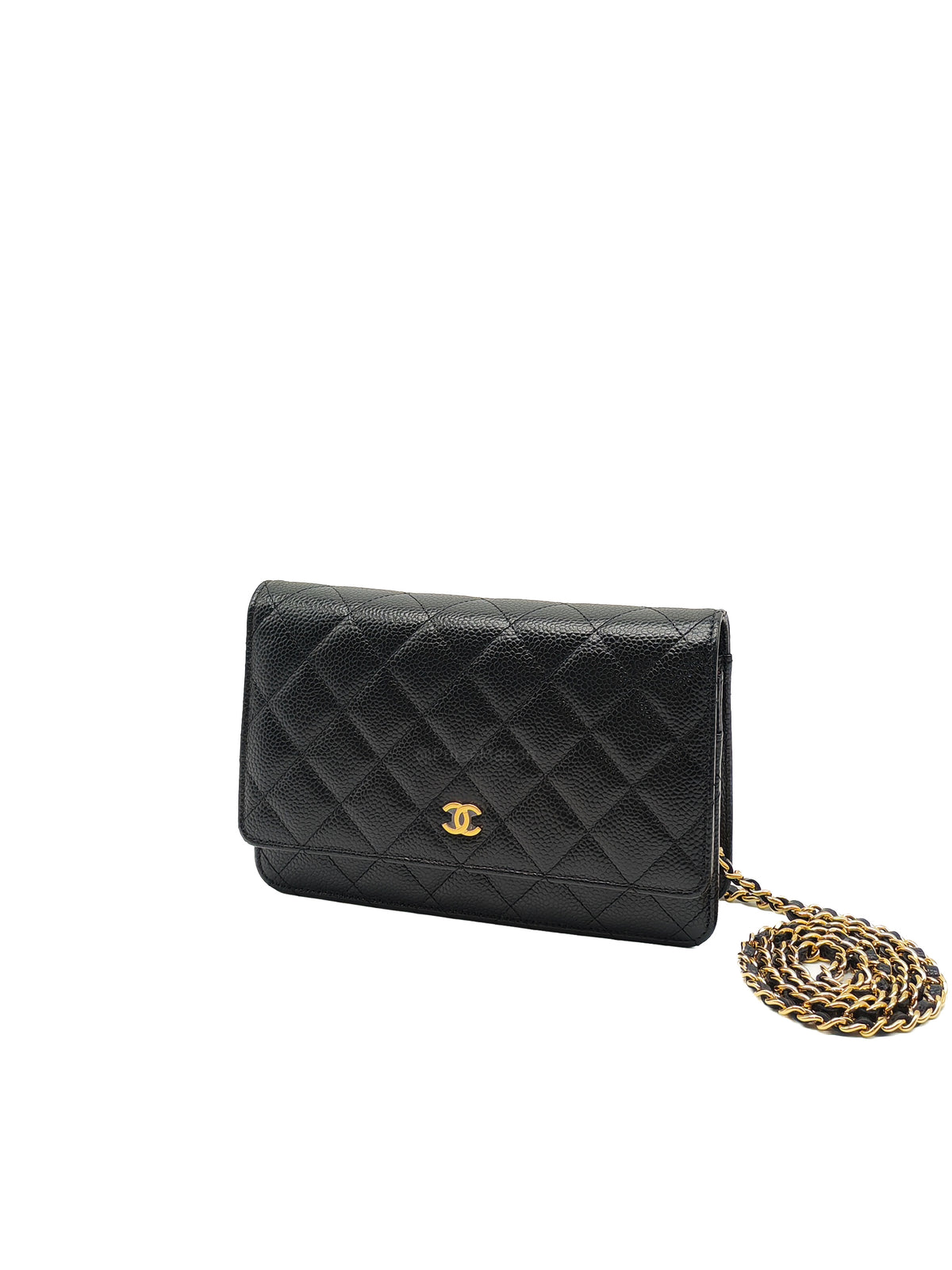 Chanel Classic Wallet on Chain (WOC) in Black Caviar Leather Gold Hardware Microchip(TG****E4)