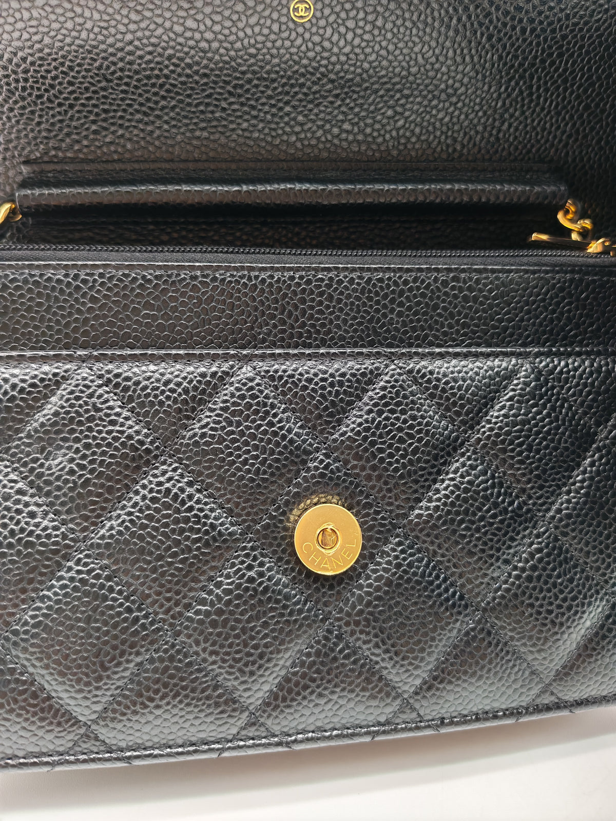 Chanel Classic Wallet on Chain (WOC) in Black Caviar Leather Gold Hardware Microchip(TG****E4)
