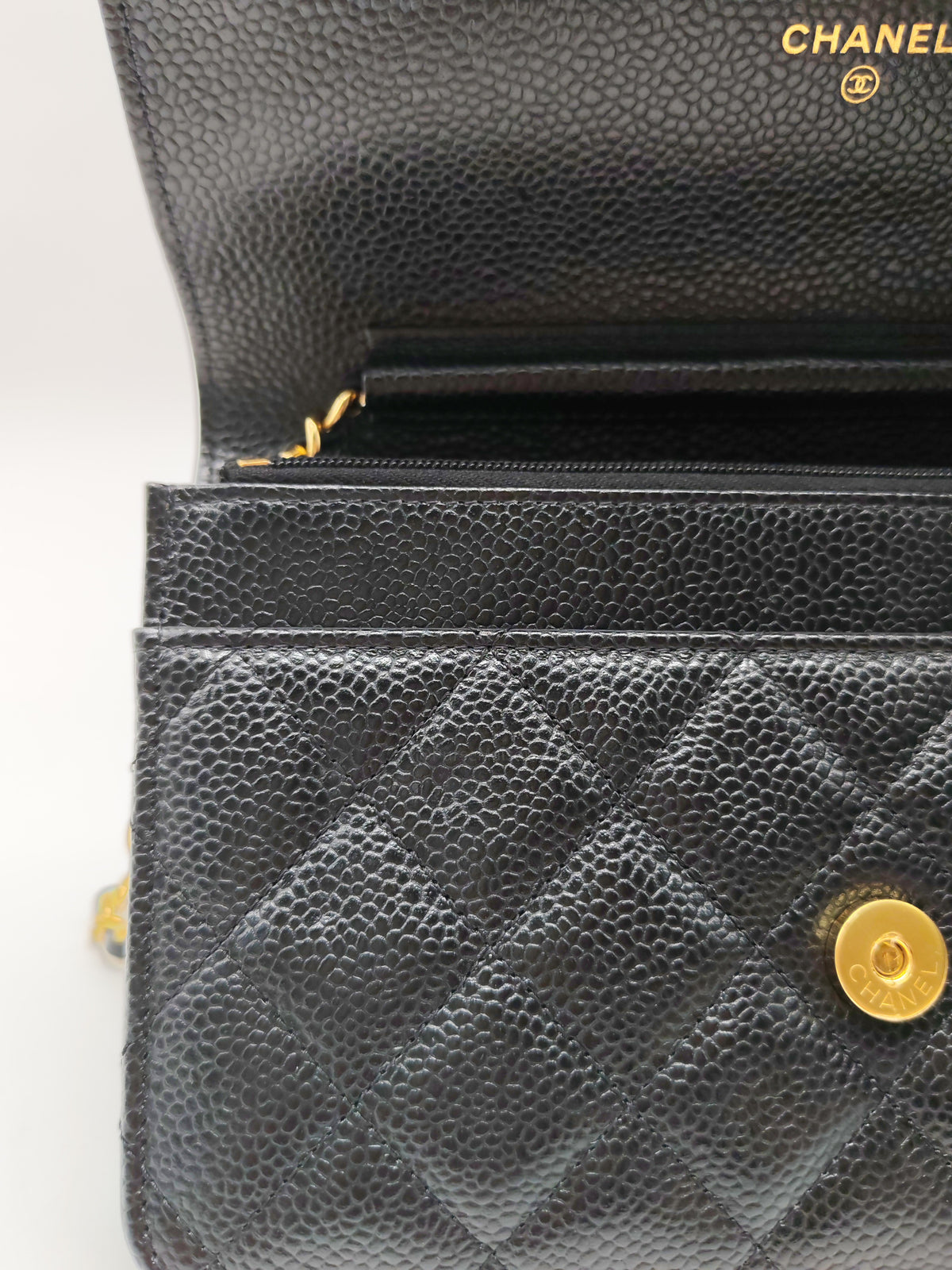 Chanel Classic Wallet on Chain (WOC) in Black Caviar Leather Gold Hardware Microchip(TG****E4)