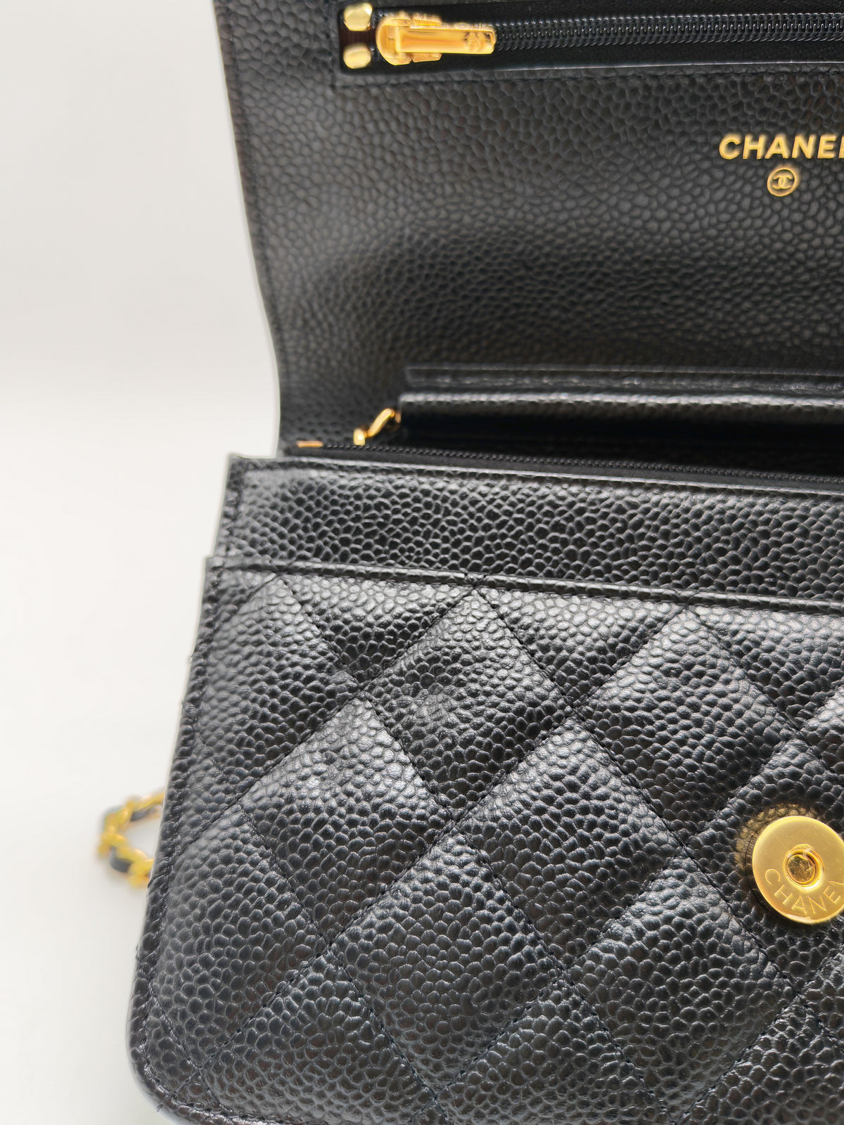 Chanel Classic Wallet on Chain (WOC) in Black Caviar Leather Gold Hardware Microchip(TG****E4)