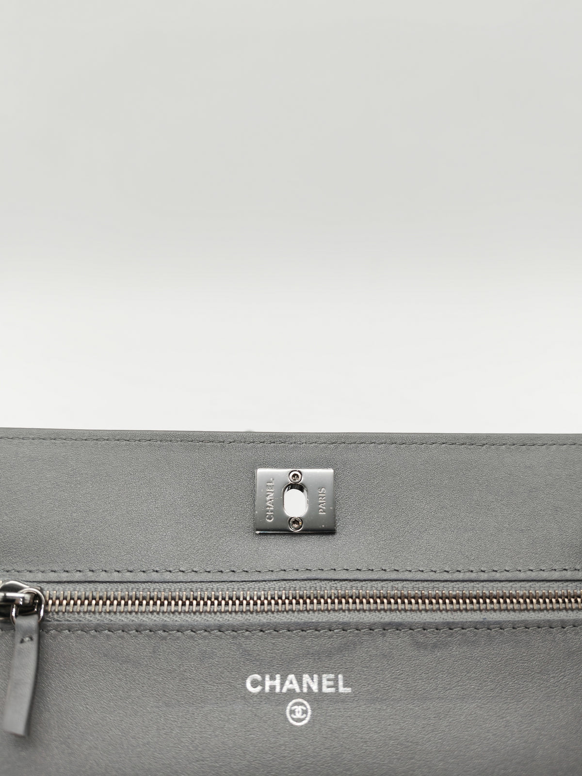 Chanel Classic Wallet on Chain (WOC) in Metallic Gray Alligator Leather and Silver Hardware Series 25